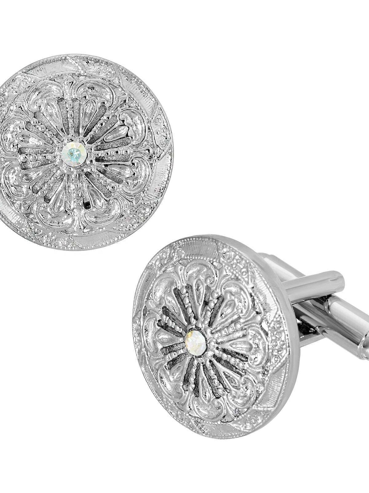 1928 Jewelry Vintage Style Round Crystal Accent Cufflinks