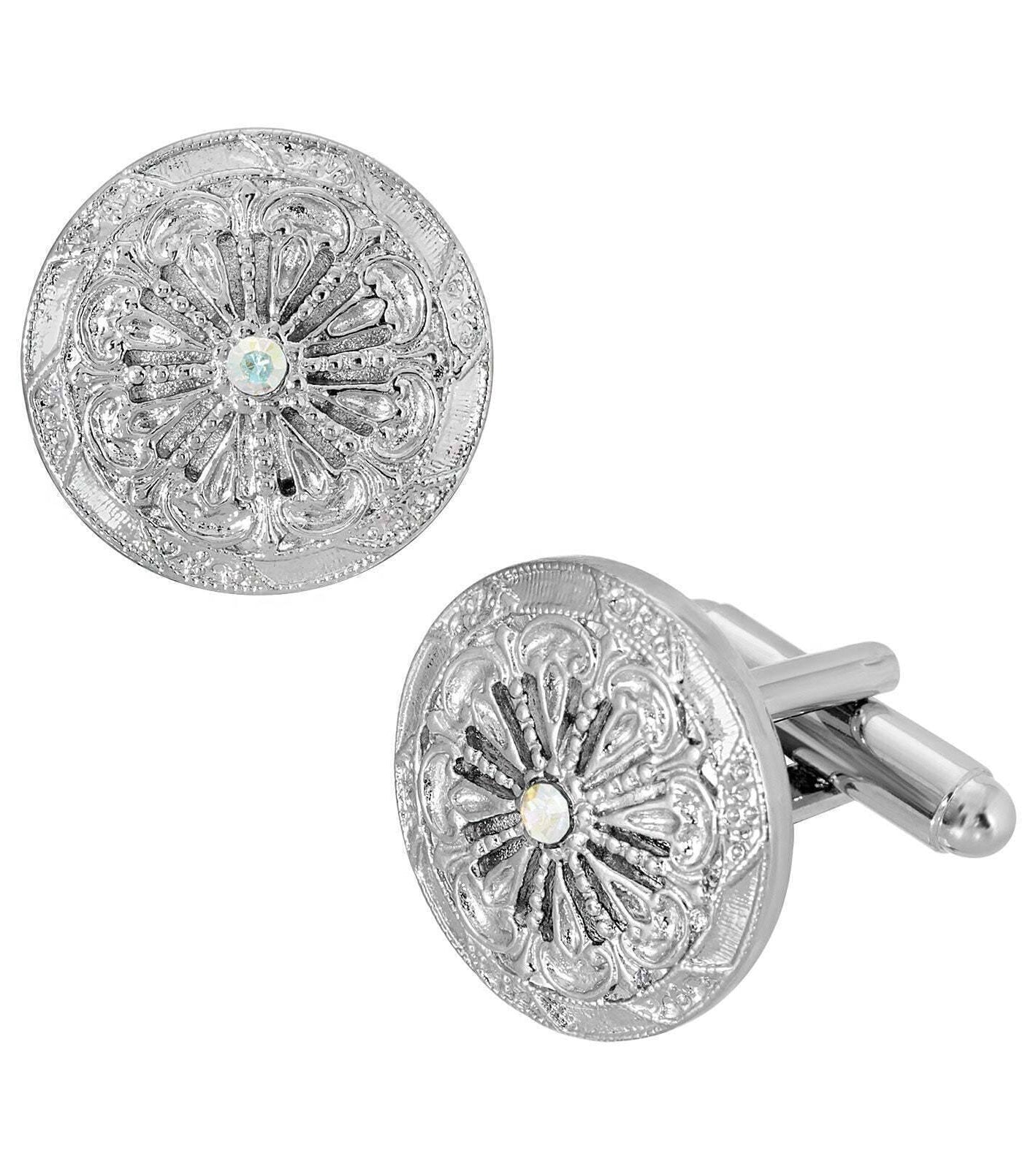 1928 Jewelry Vintage Style Round Crystal Accent Cufflinks