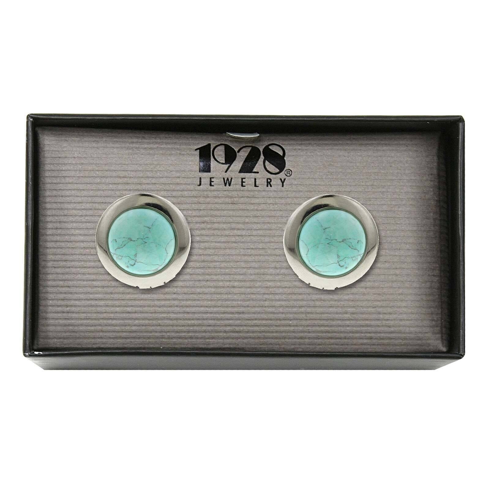 1928 Jewelry Round Semi Precious Gemstone Locket Cufflinks