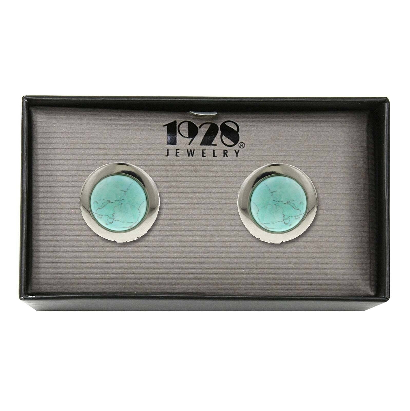 1928 Jewelry Round Semi Precious Gemstone Locket Cufflinks