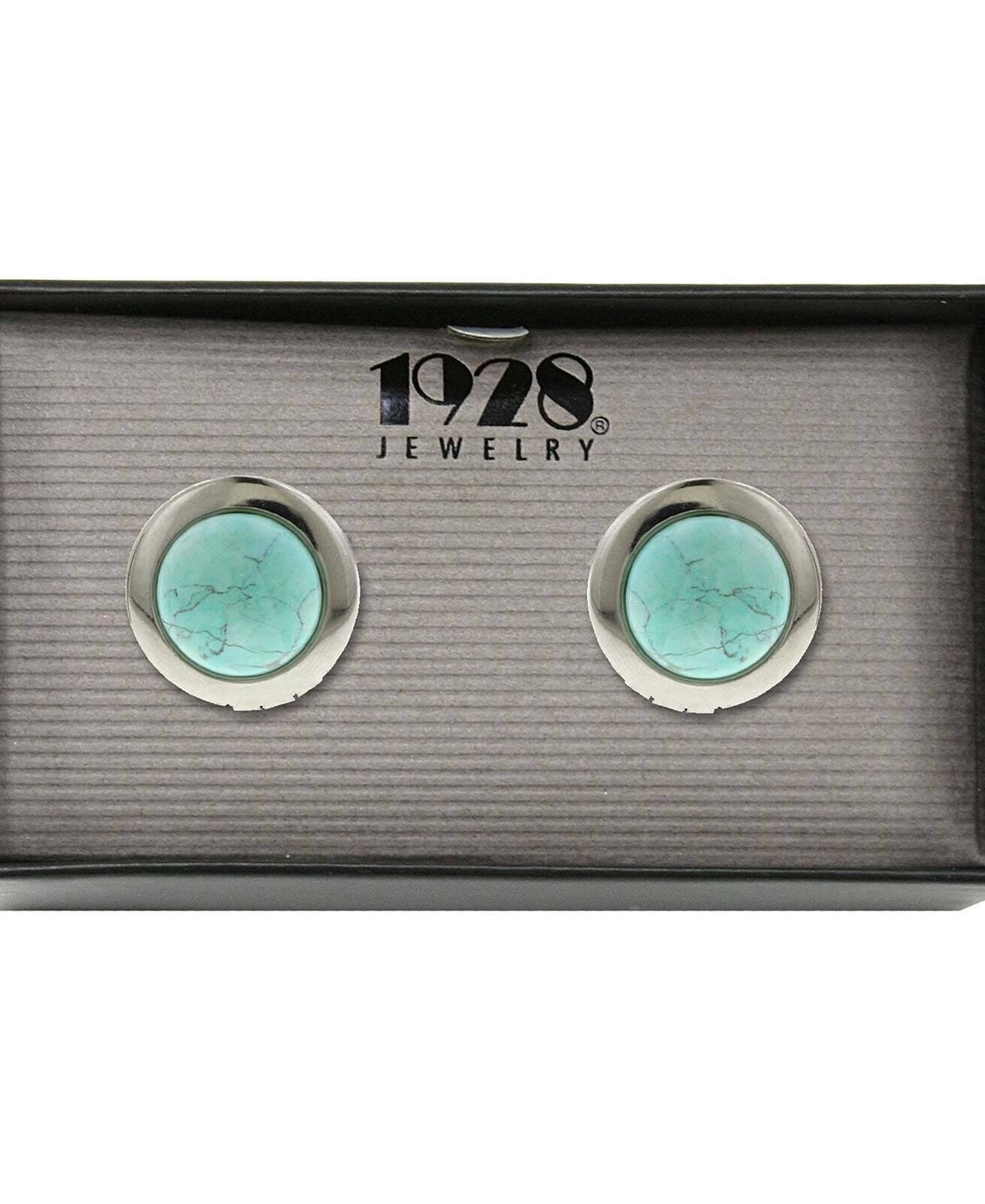 1928 Jewelry Round Semi Precious Gemstone Locket Cufflinks