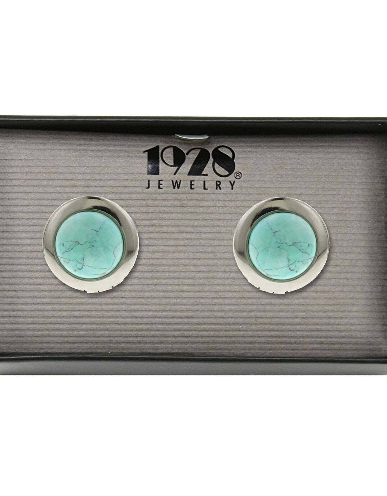 1928 Jewelry Round Semi Precious Gemstone Locket Cufflinks