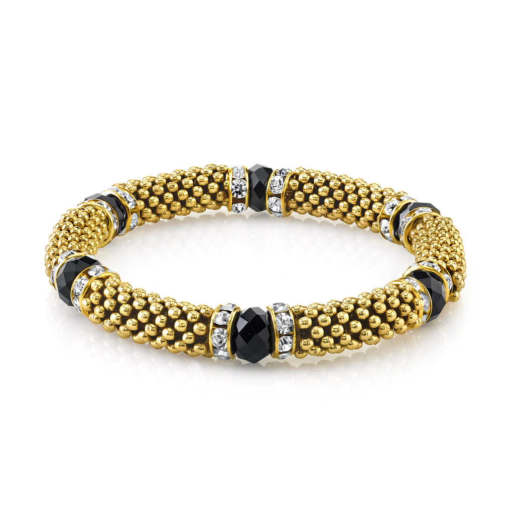 Gold Tone Black With Crystal Accent Stretch Bracelet