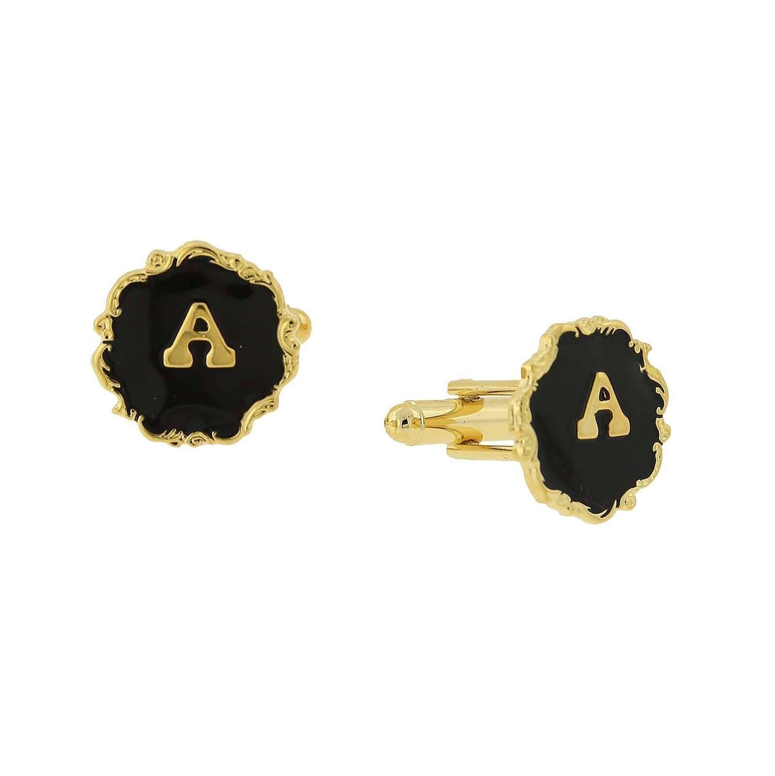 1928 Jewelry Sunburst Black Enamel Initial Cufflinks