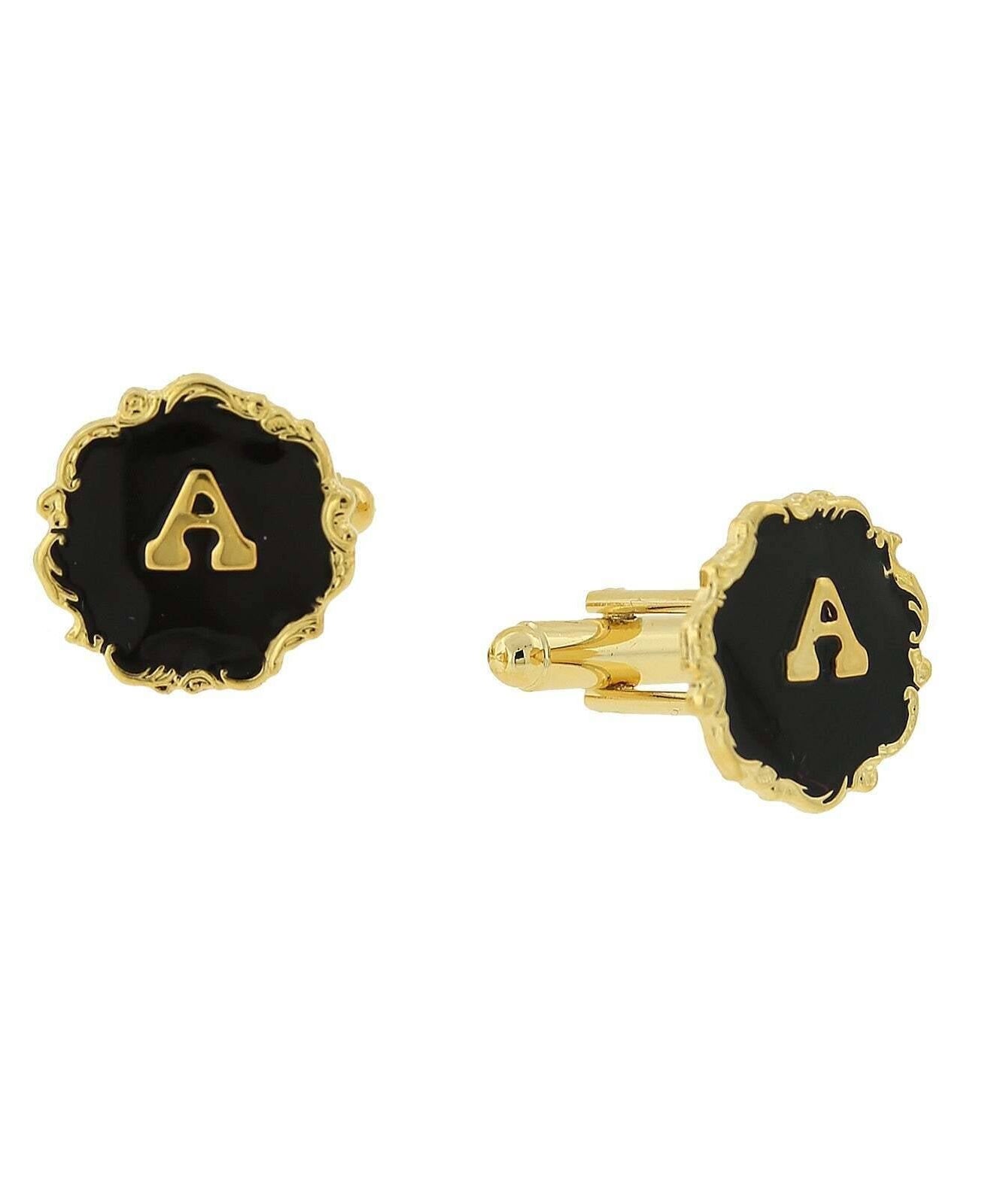 1928 Jewelry Sunburst Black Enamel Initial Cufflinks