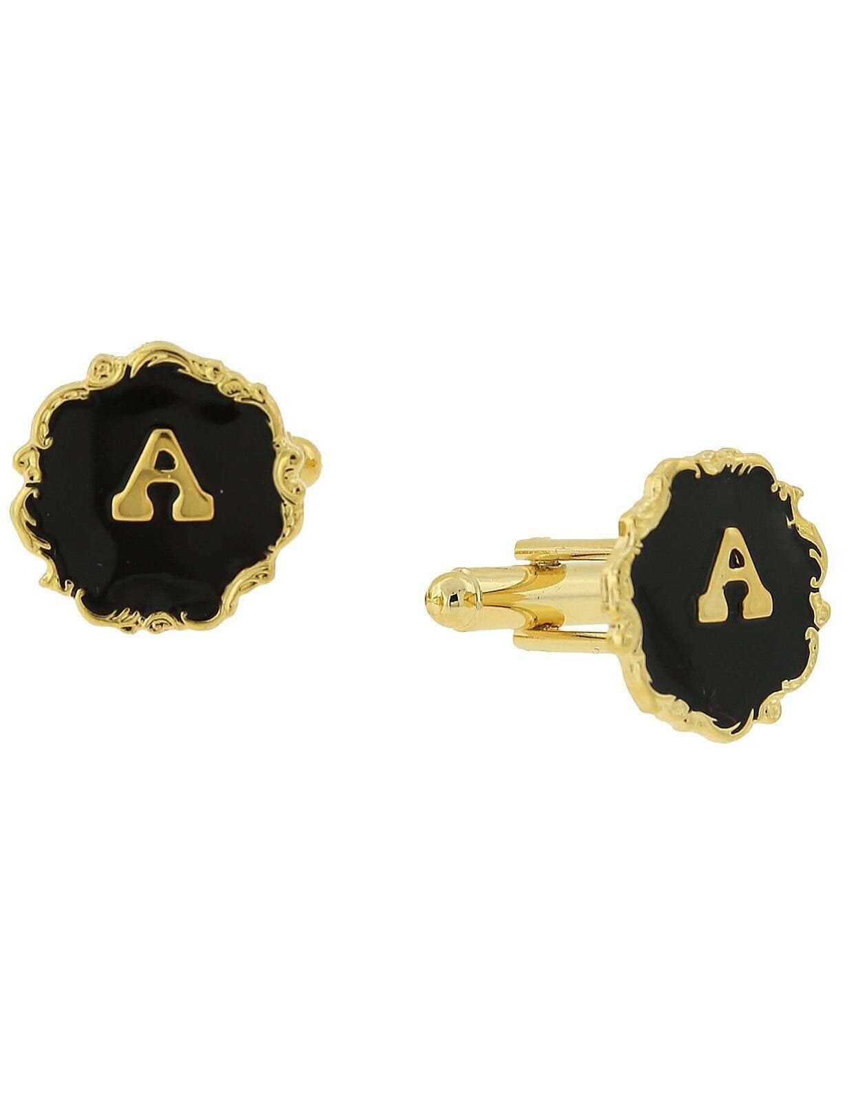 1928 Jewelry Sunburst Black Enamel Initial Cufflinks