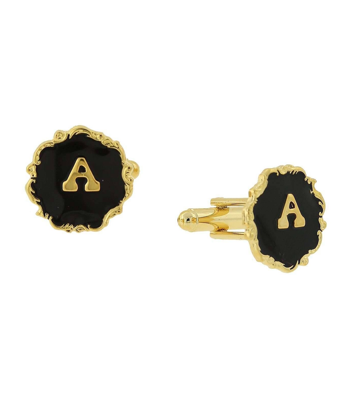 1928 Jewelry Sunburst Black Enamel Initial Cufflinks