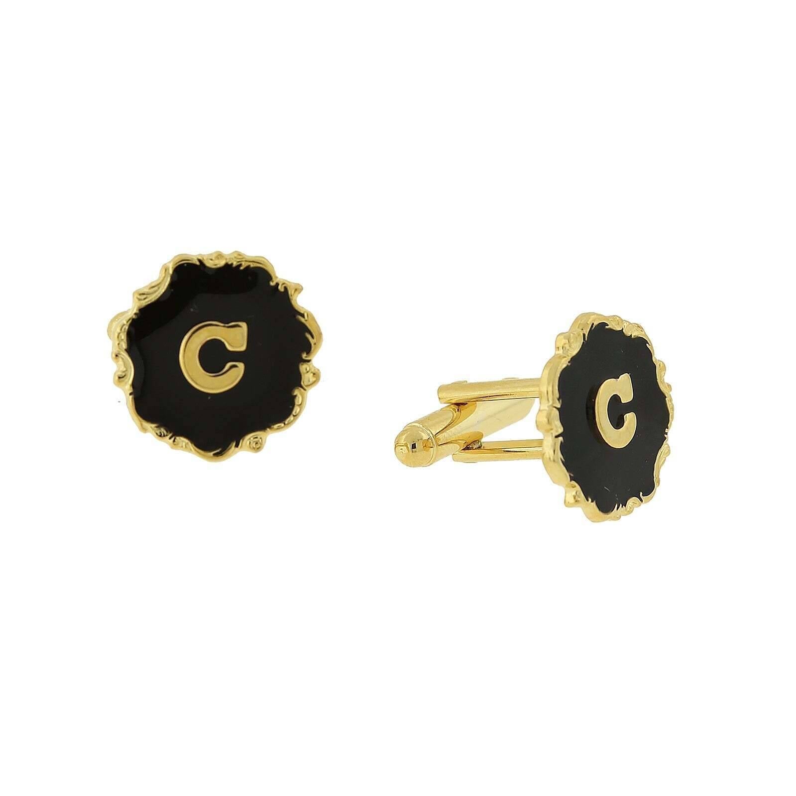 1928 Jewelry Sunburst Black Enamel Initial Cufflinks