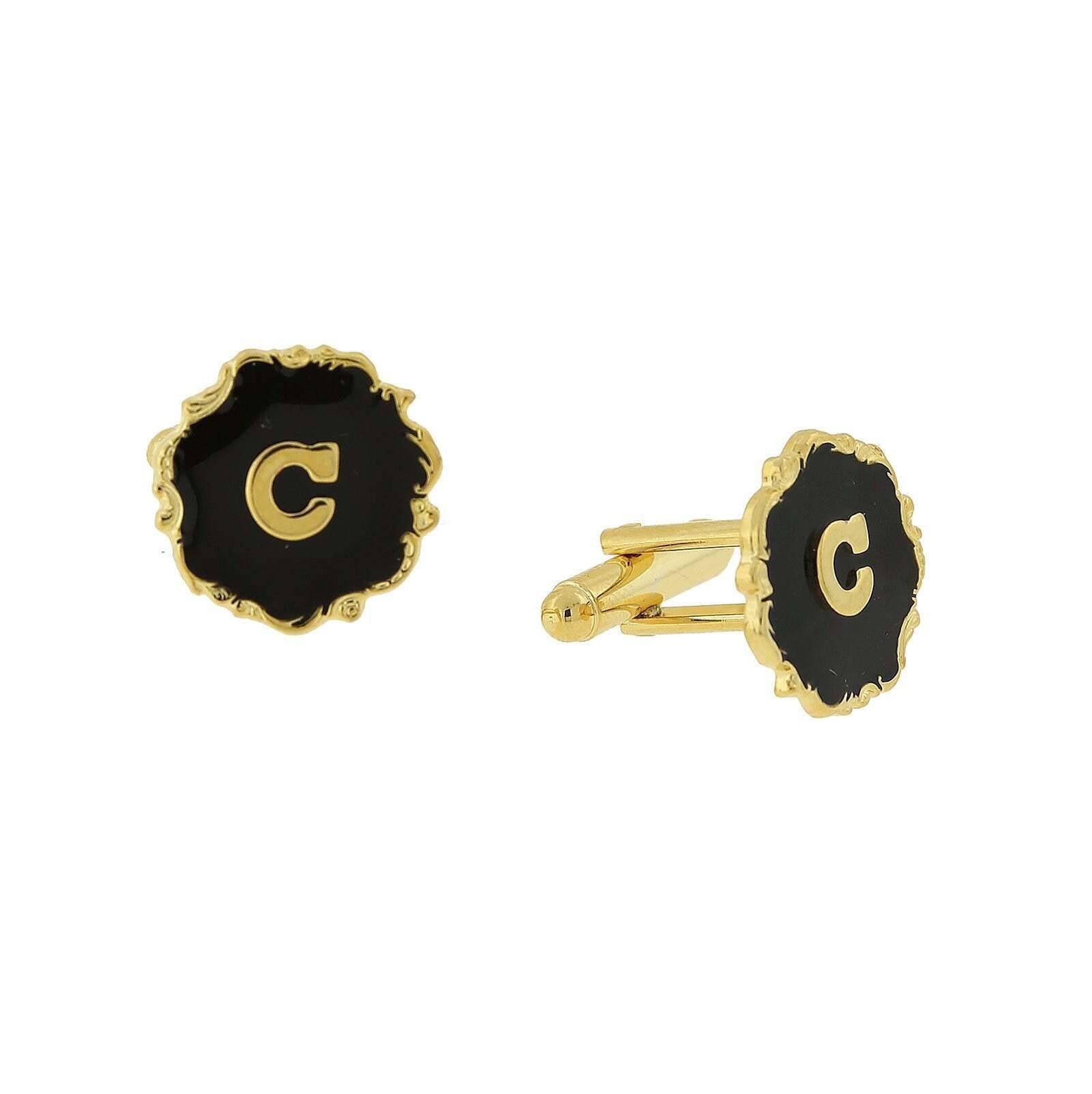 1928 Jewelry Sunburst Black Enamel Initial Cufflinks