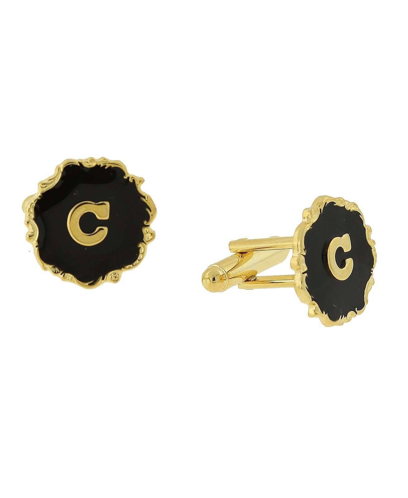 1928 Jewelry Sunburst Black Enamel Initial Cufflinks