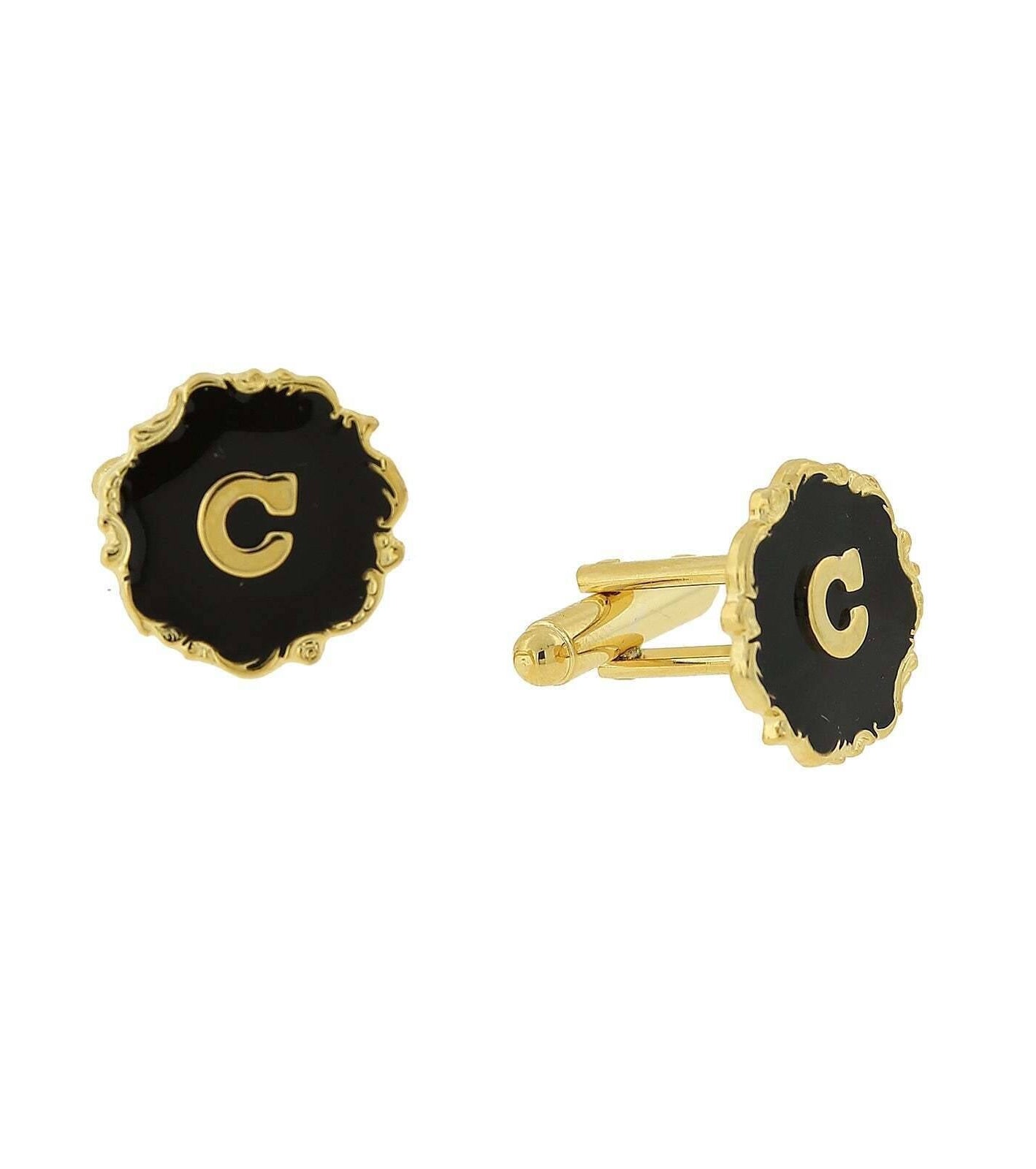 1928 Jewelry Sunburst Black Enamel Initial Cufflinks