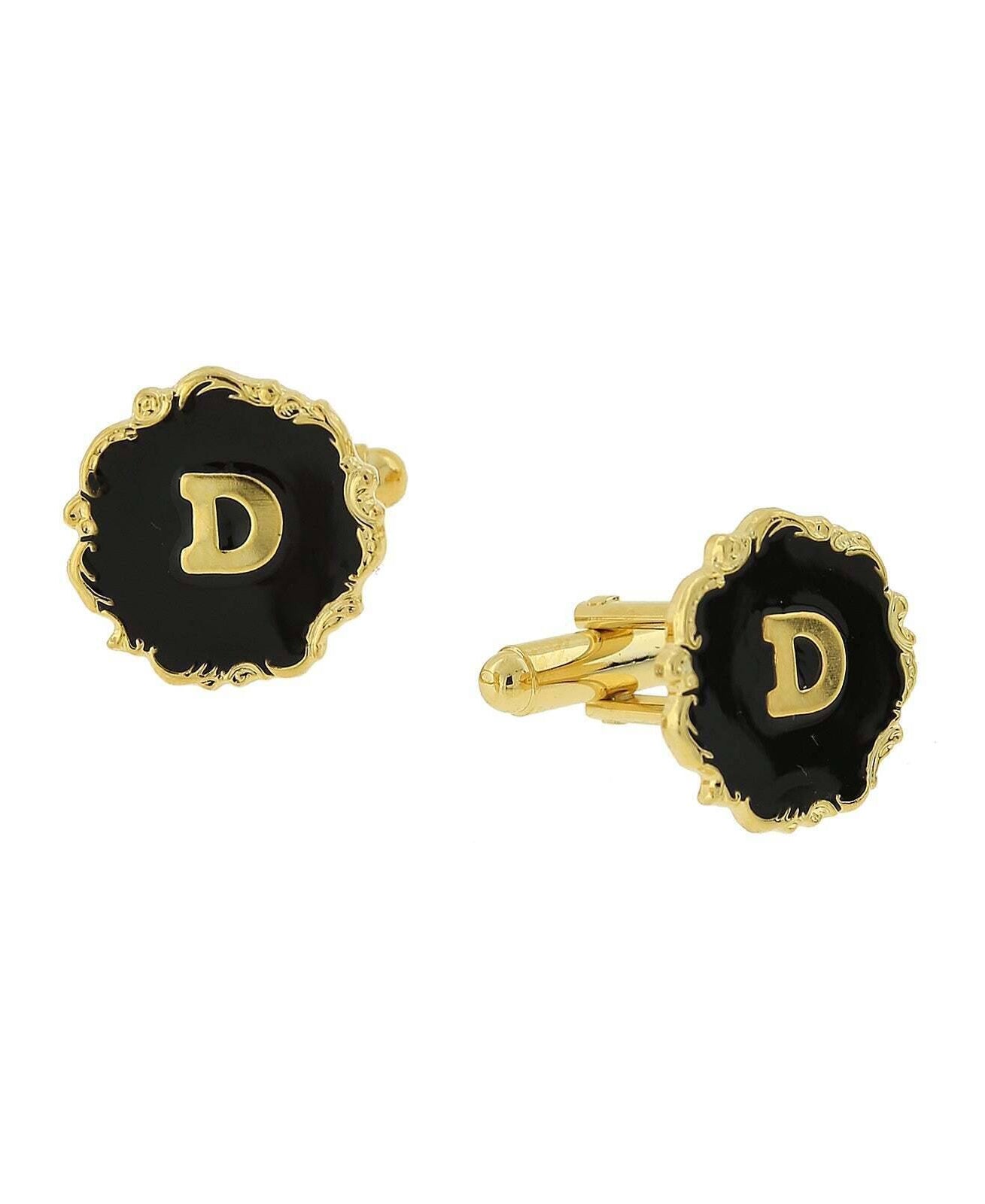 1928 Jewelry Sunburst Black Enamel Initial Cufflinks