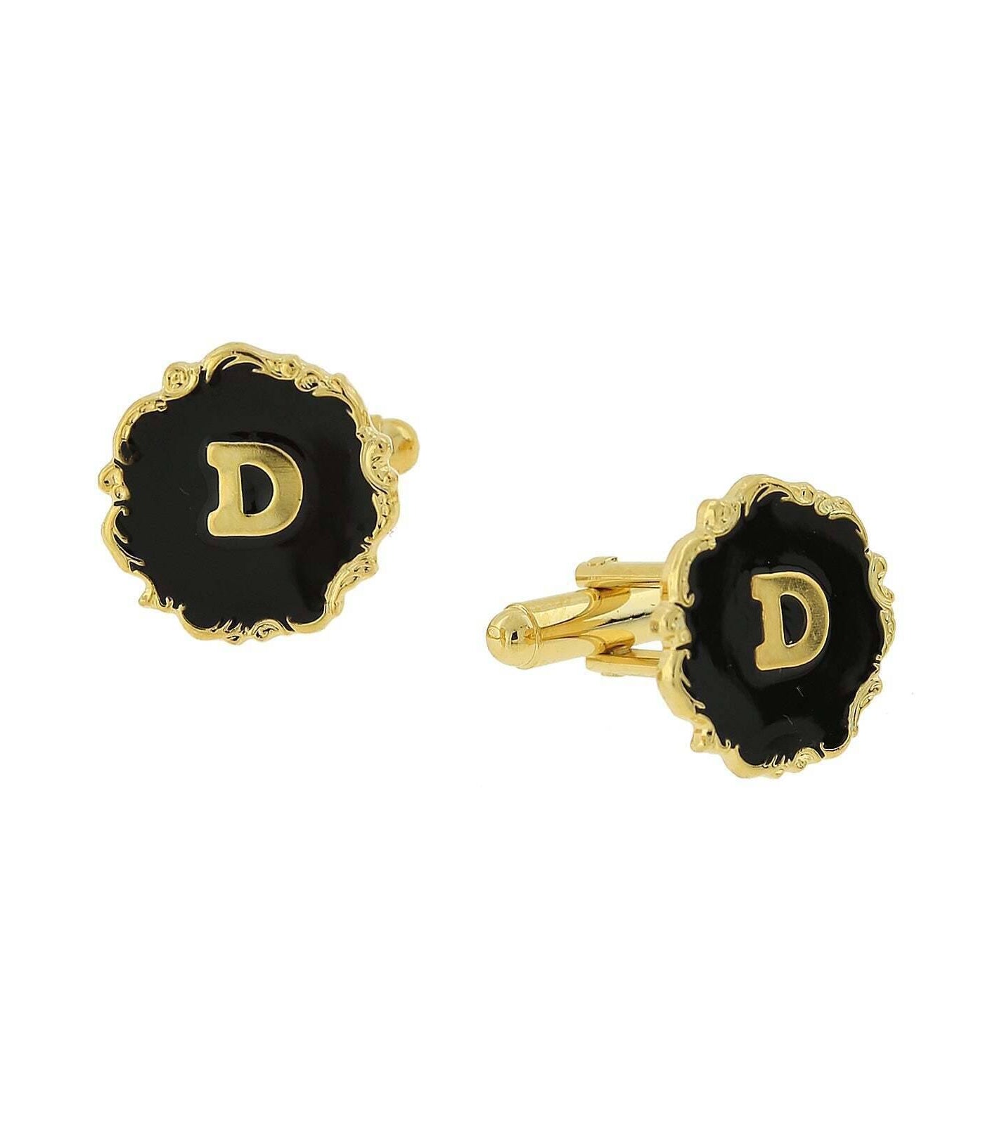 1928 Jewelry Sunburst Black Enamel Initial Cufflinks