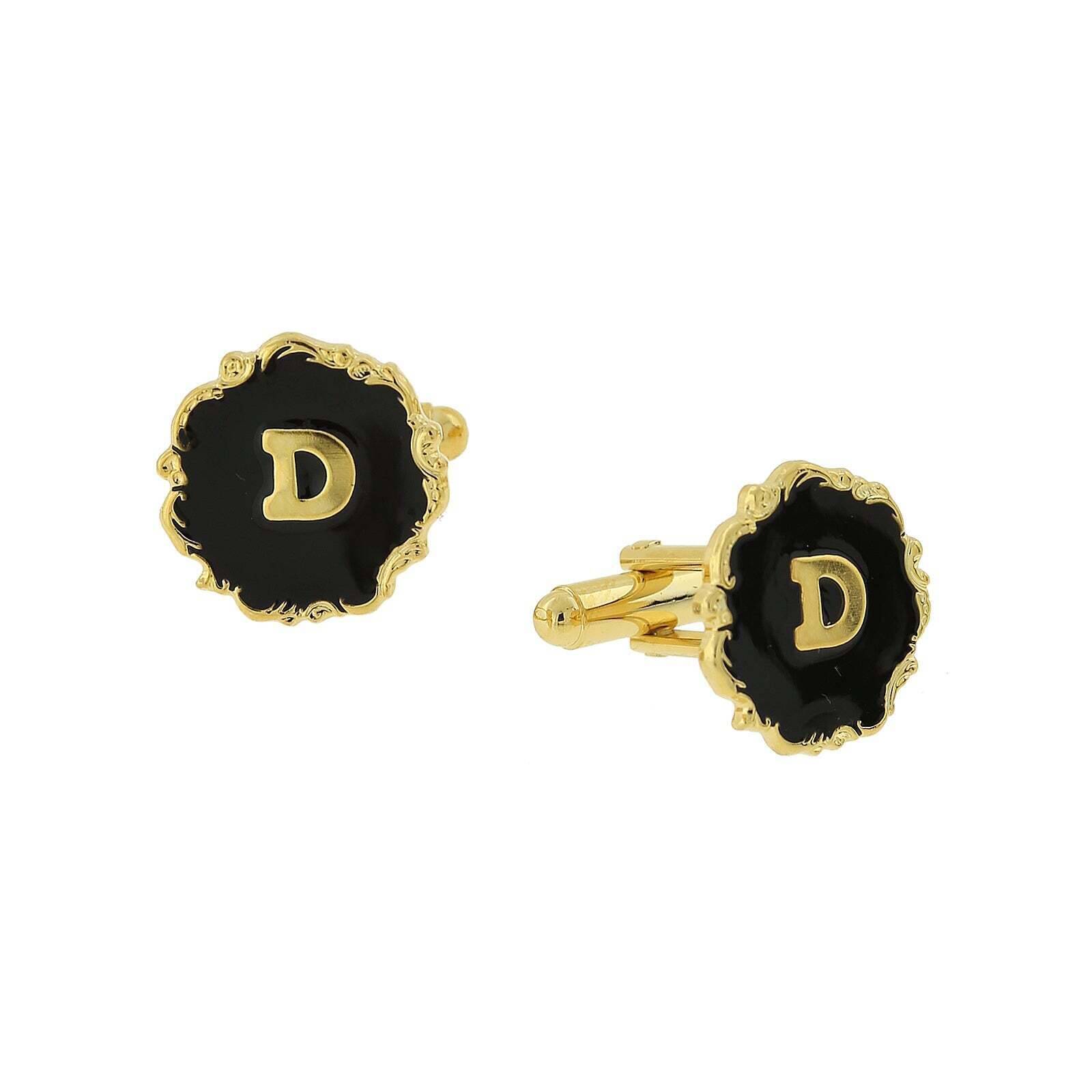 1928 Jewelry Sunburst Black Enamel Initial Cufflinks
