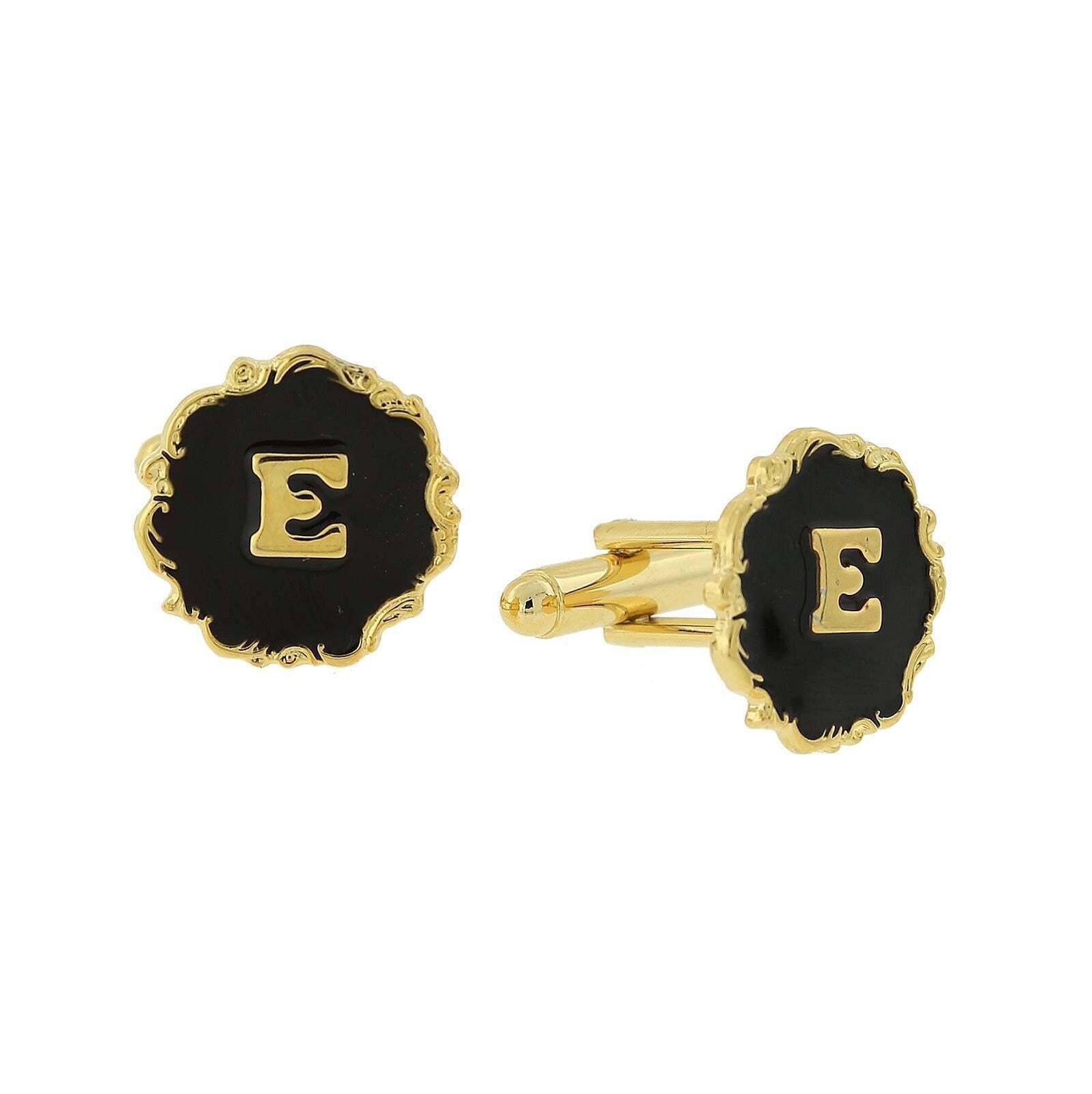 1928 Jewelry Sunburst Black Enamel Initial Cufflinks