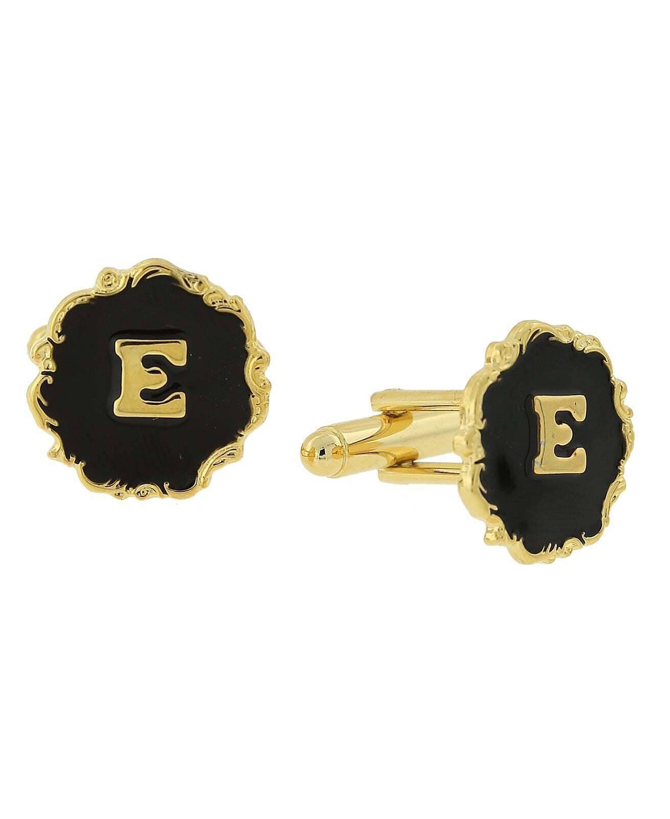 1928 Jewelry Sunburst Black Enamel Initial Cufflinks