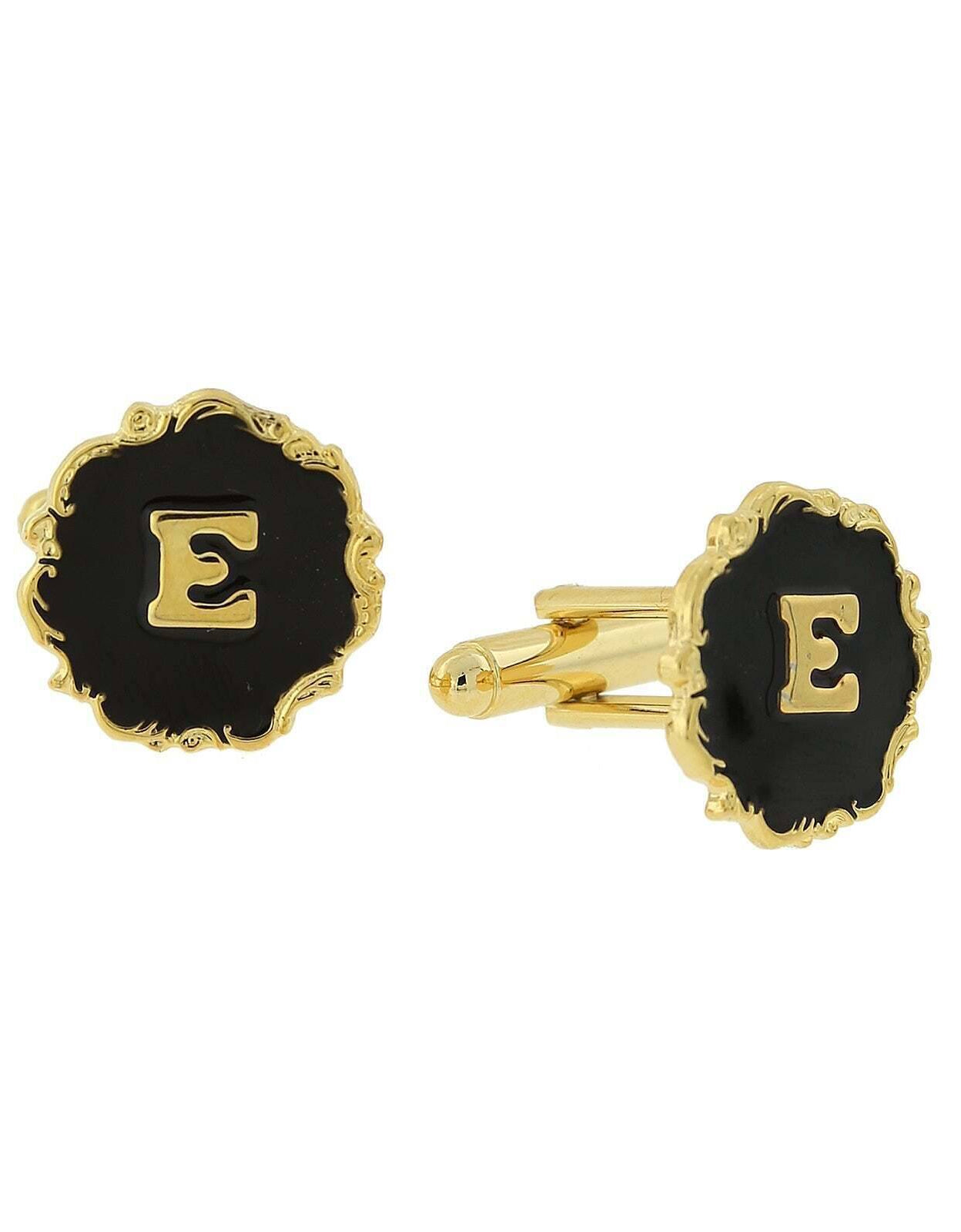 1928 Jewelry Sunburst Black Enamel Initial Cufflinks