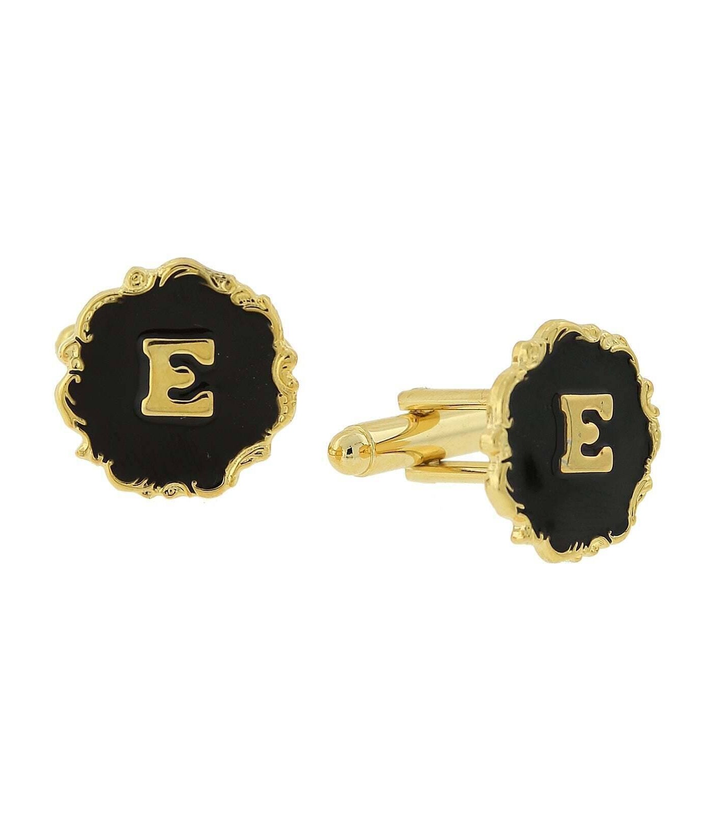 1928 Jewelry Sunburst Black Enamel Initial Cufflinks