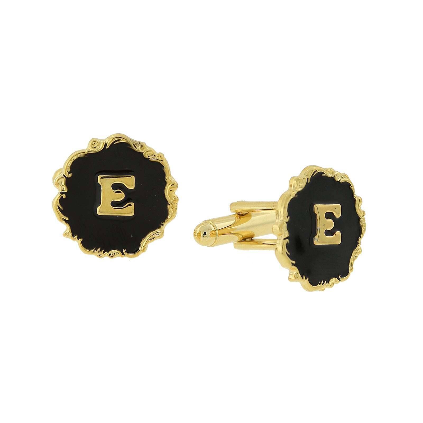 1928 Jewelry Sunburst Black Enamel Initial Cufflinks