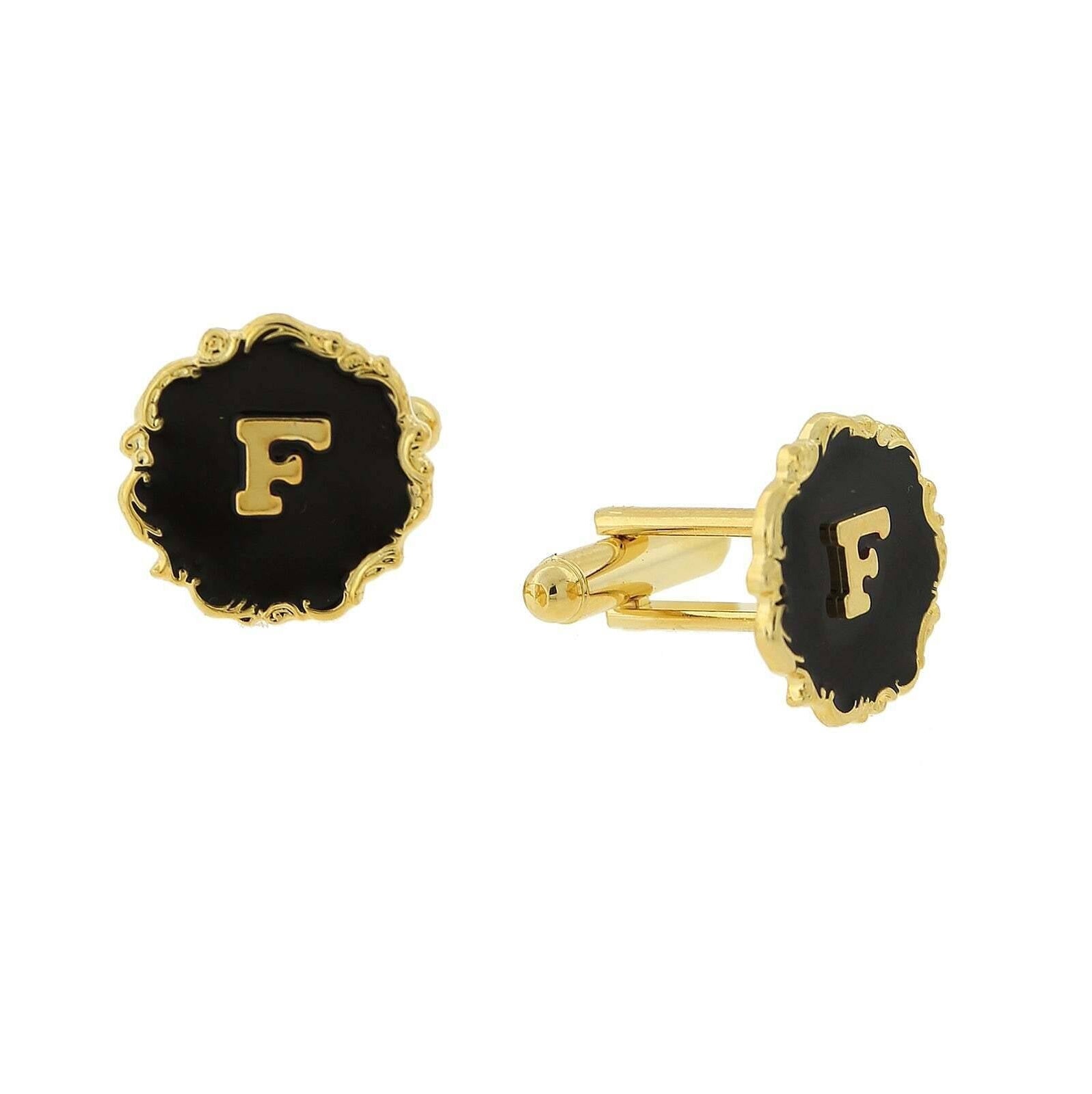 1928 Jewelry Sunburst Black Enamel Initial Cufflinks