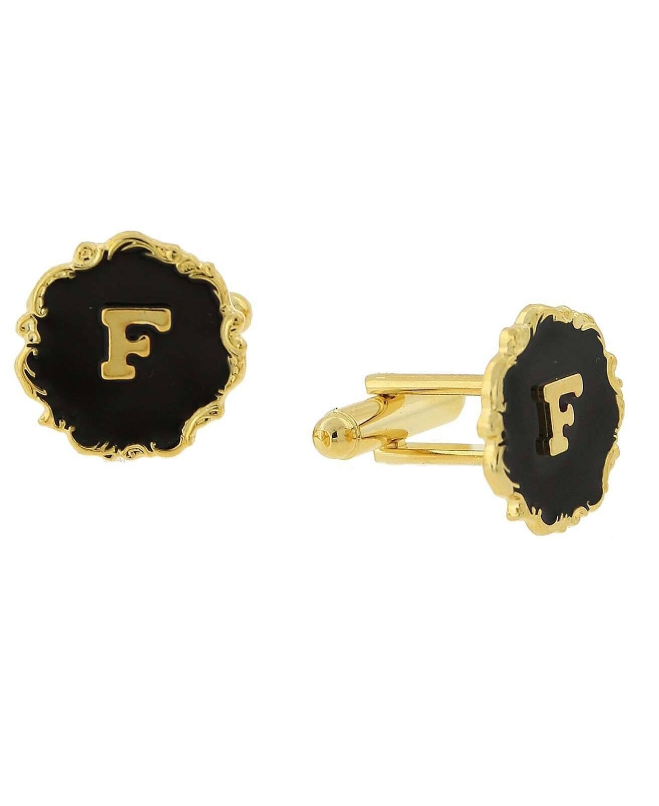 1928 Jewelry Sunburst Black Enamel Initial Cufflinks