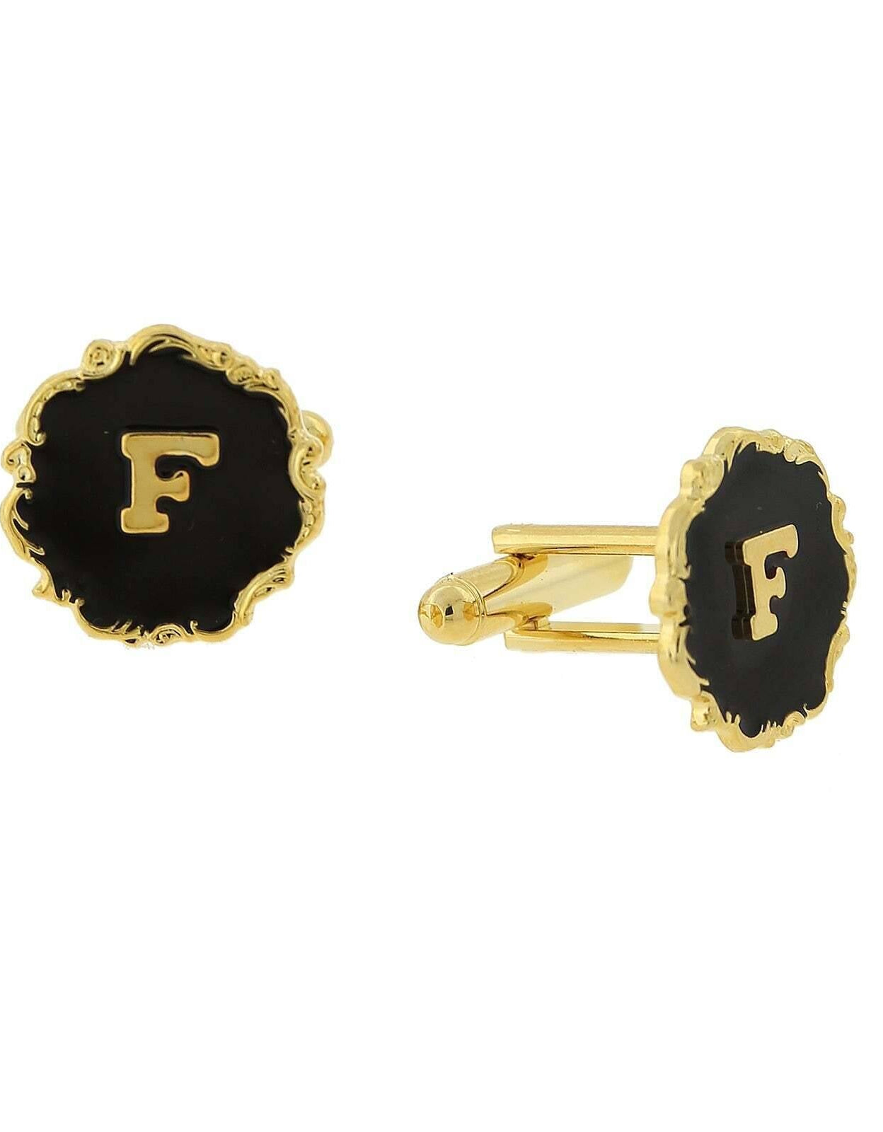 1928 Jewelry Sunburst Black Enamel Initial Cufflinks