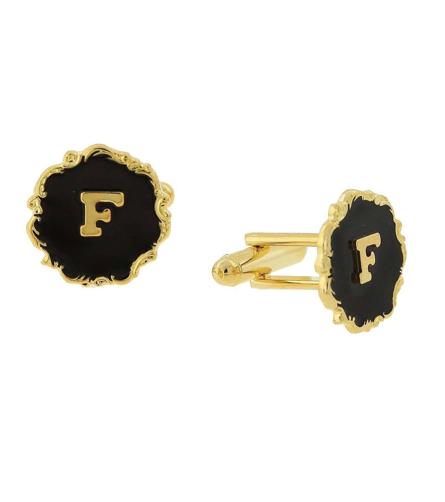 1928 Jewelry Sunburst Black Enamel Initial Cufflinks