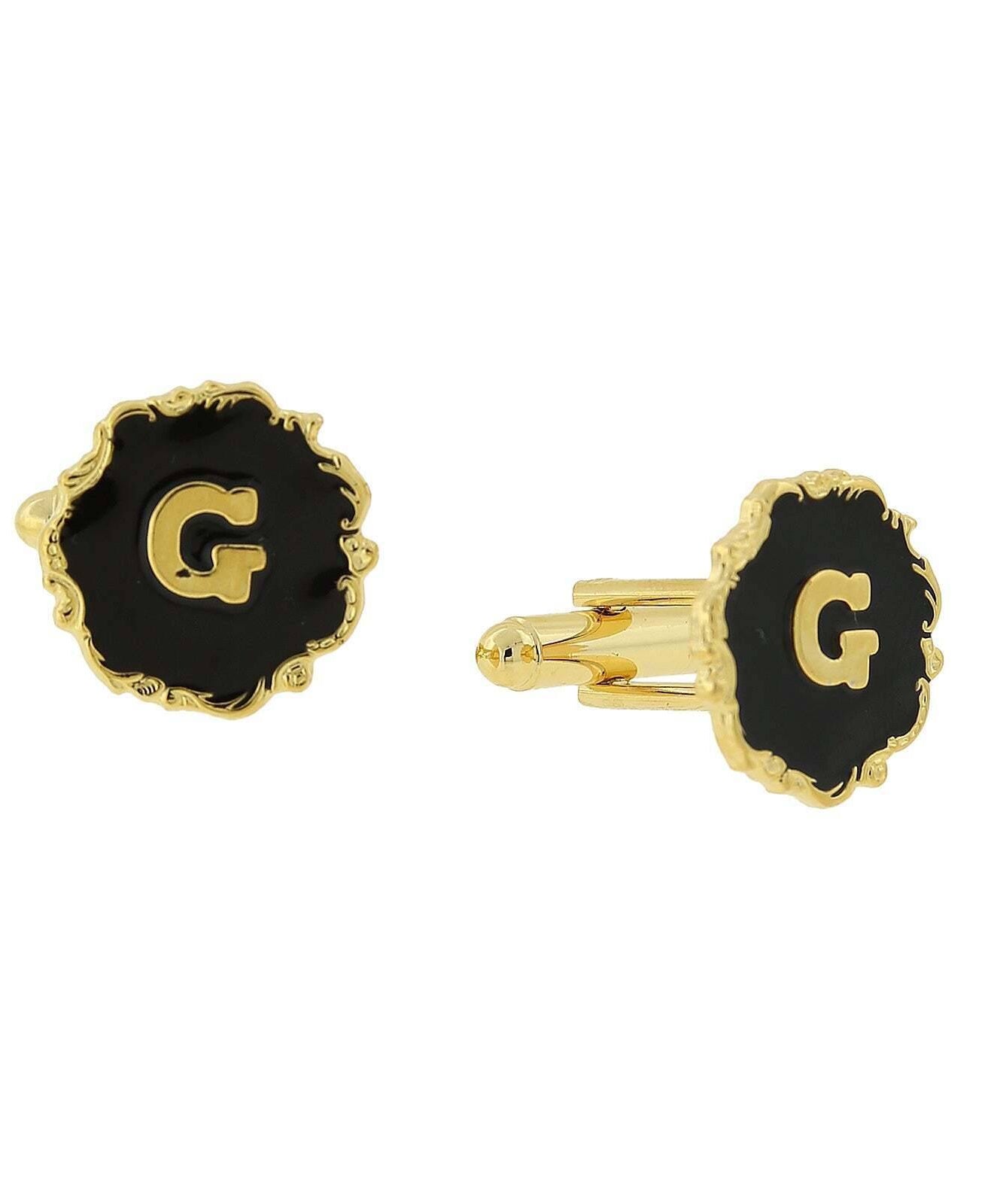 1928 Jewelry Sunburst Black Enamel Initial Cufflinks