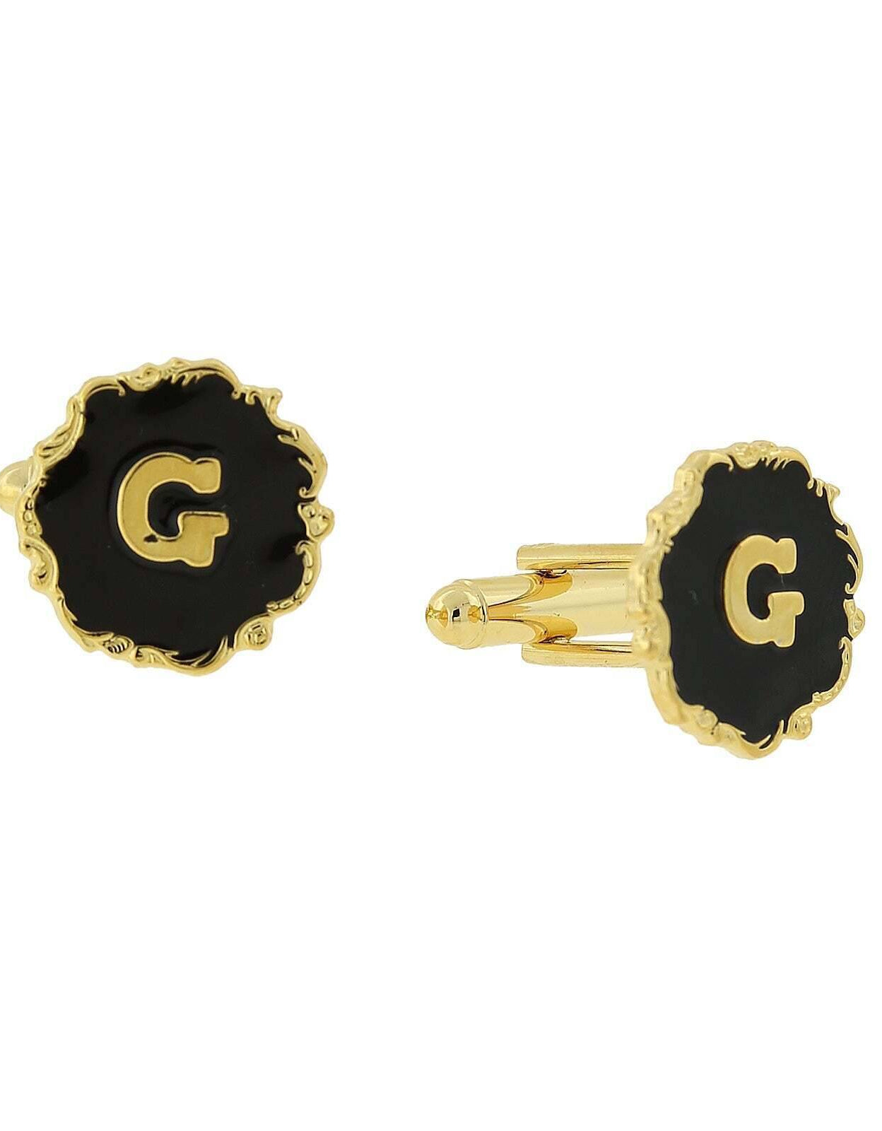 1928 Jewelry Sunburst Black Enamel Initial Cufflinks