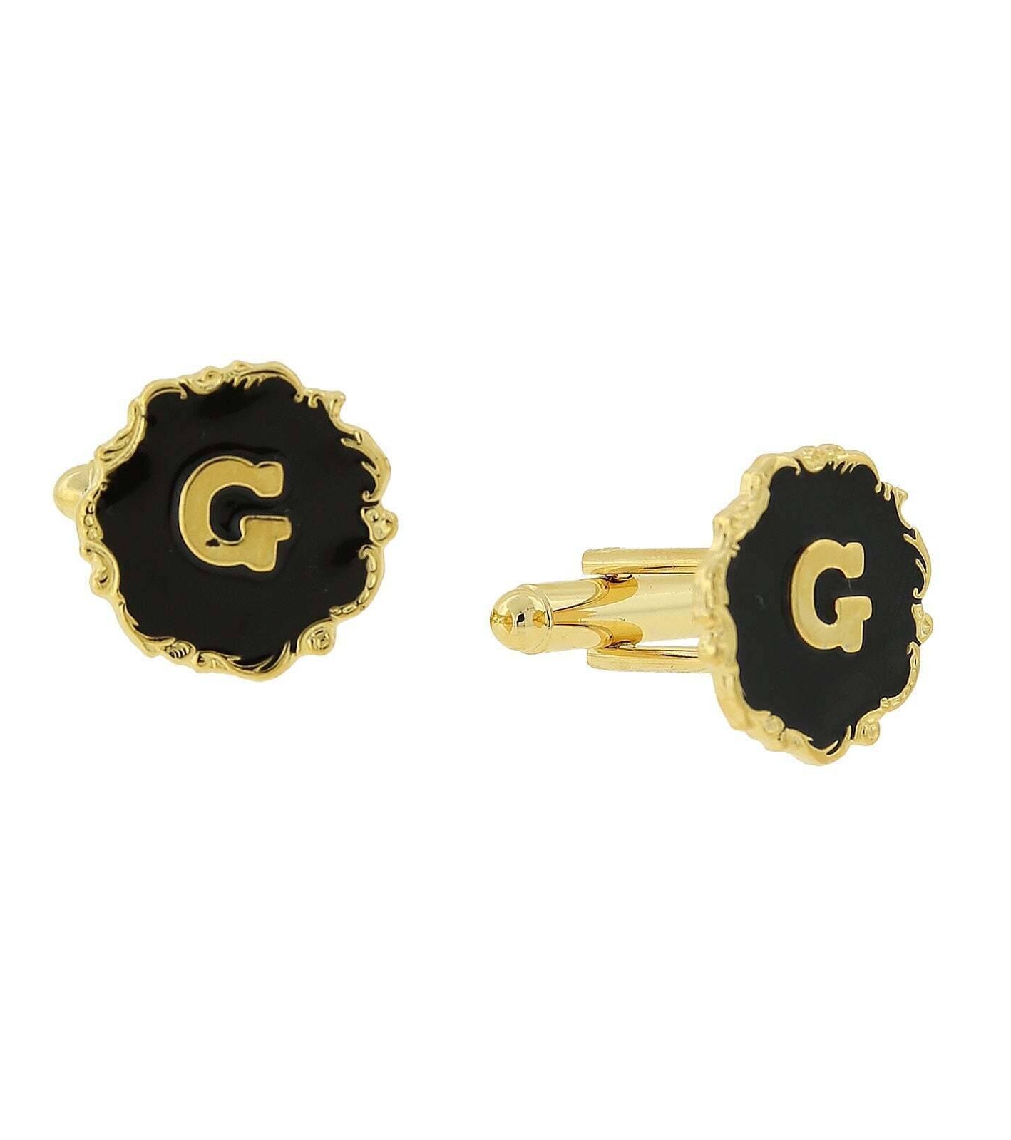 1928 Jewelry Sunburst Black Enamel Initial Cufflinks