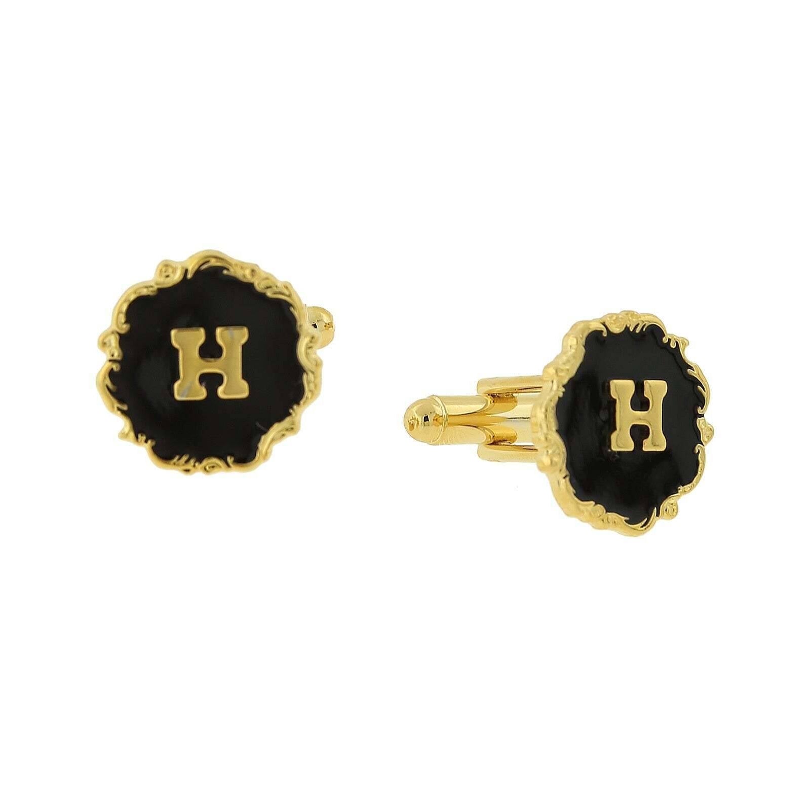1928 Jewelry Sunburst Black Enamel Initial Cufflinks