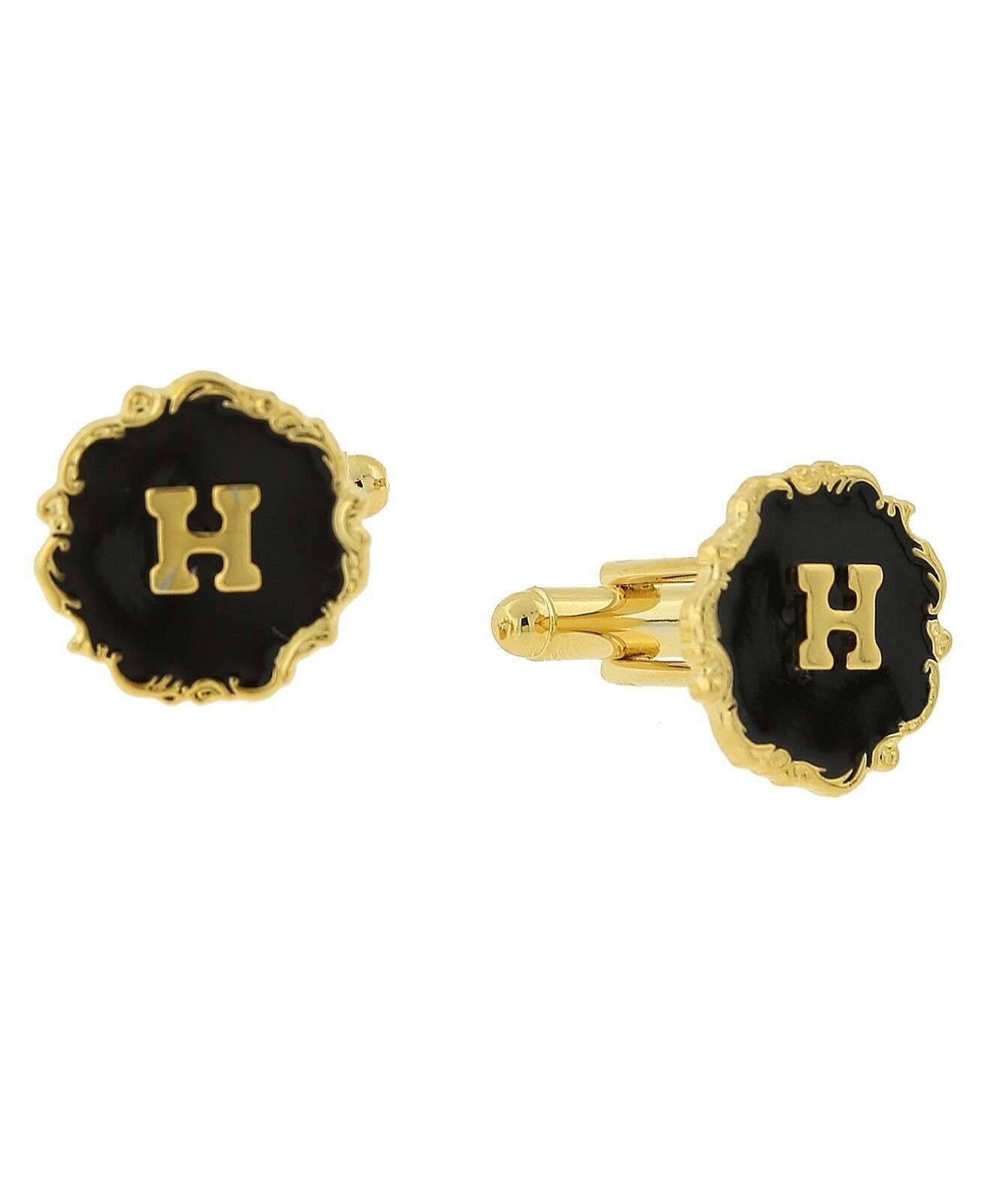 1928 Jewelry Sunburst Black Enamel Initial Cufflinks
