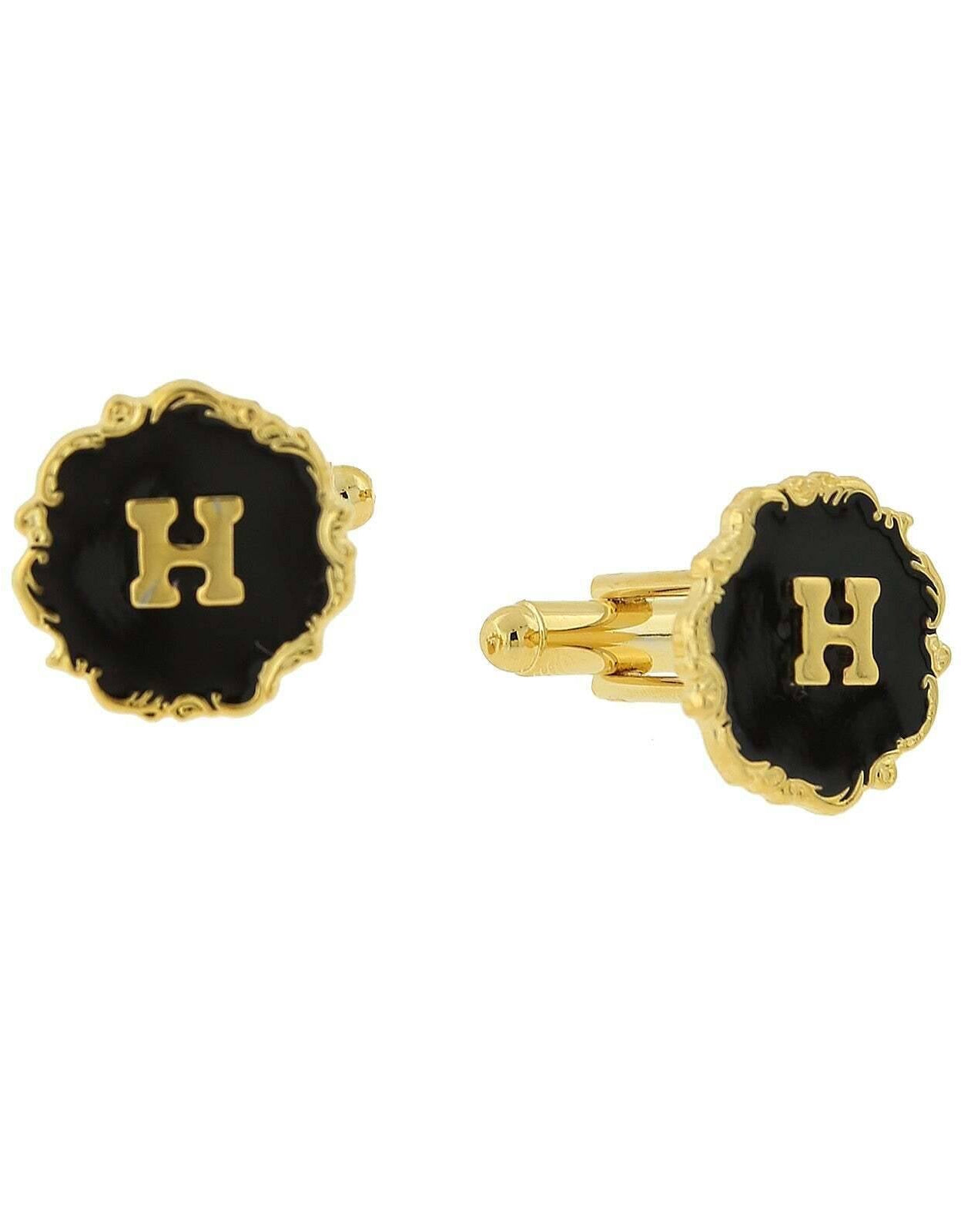 1928 Jewelry Sunburst Black Enamel Initial Cufflinks