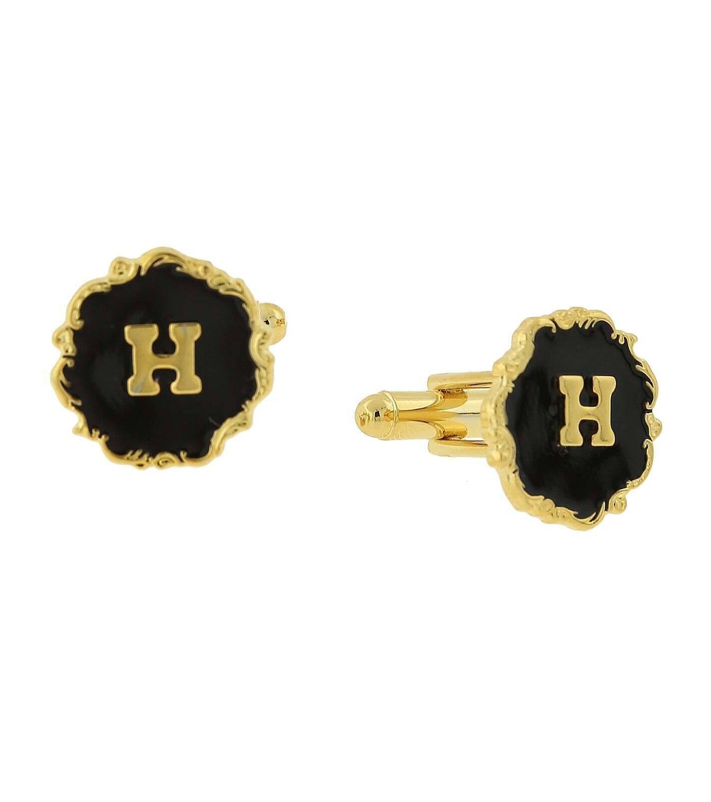 1928 Jewelry Sunburst Black Enamel Initial Cufflinks
