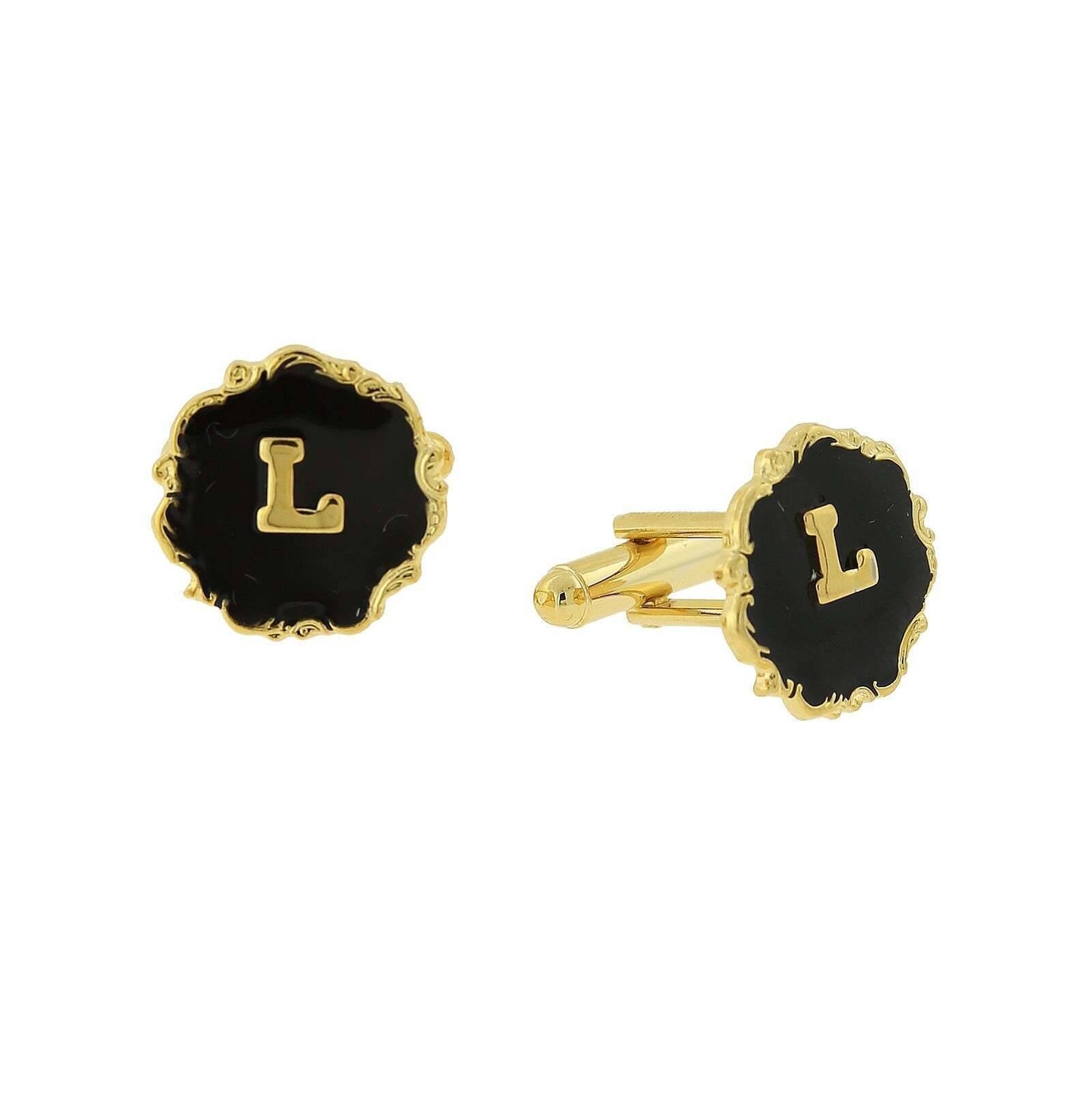 1928 Jewelry Sunburst Black Enamel Initial Cufflinks