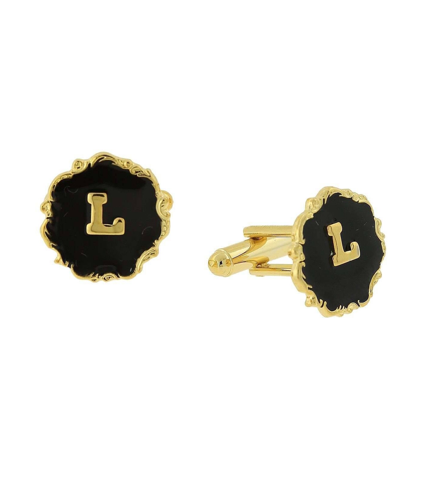 1928 Jewelry Sunburst Black Enamel Initial Cufflinks