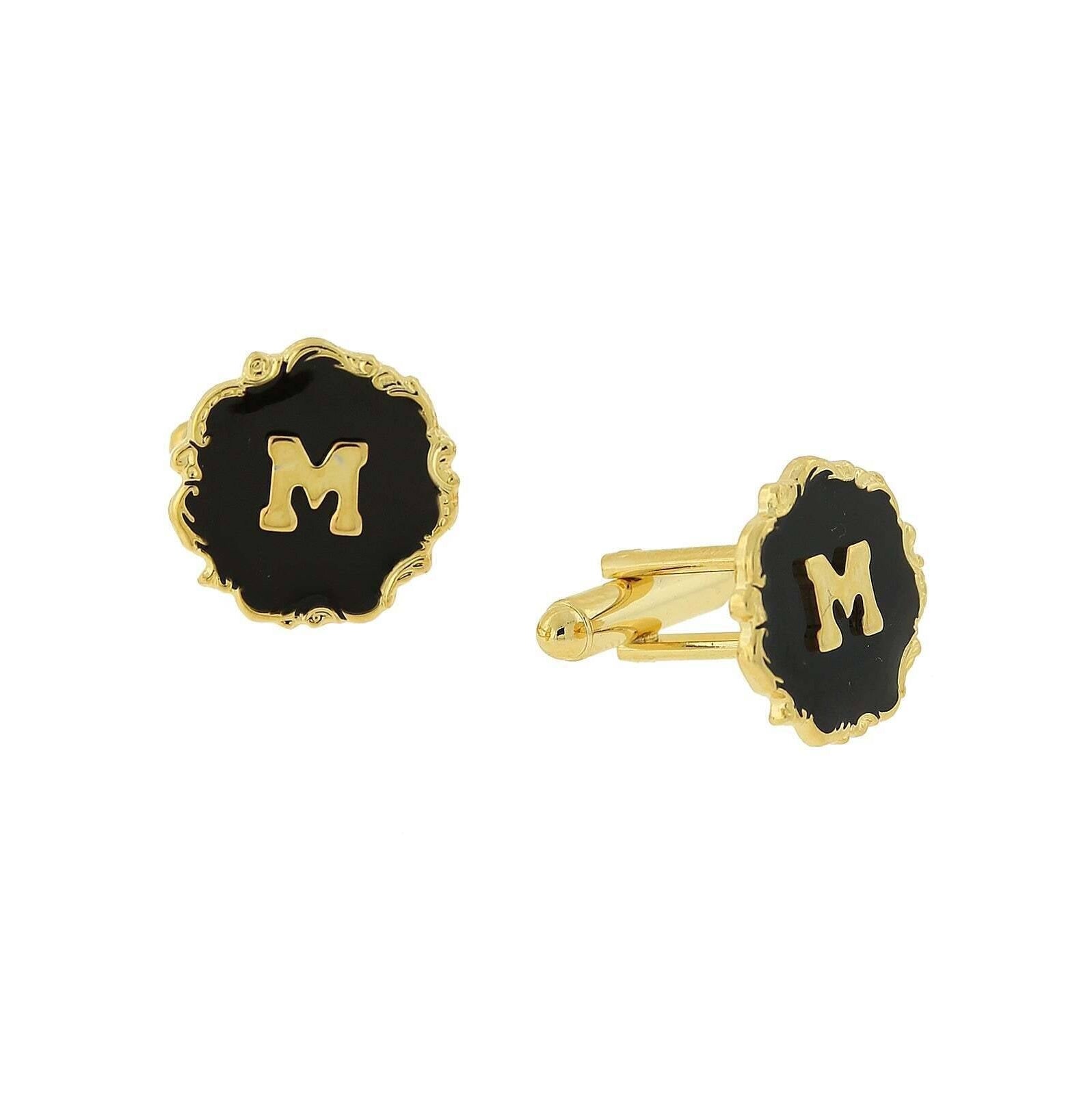 1928 Jewelry Sunburst Black Enamel Initial Cufflinks