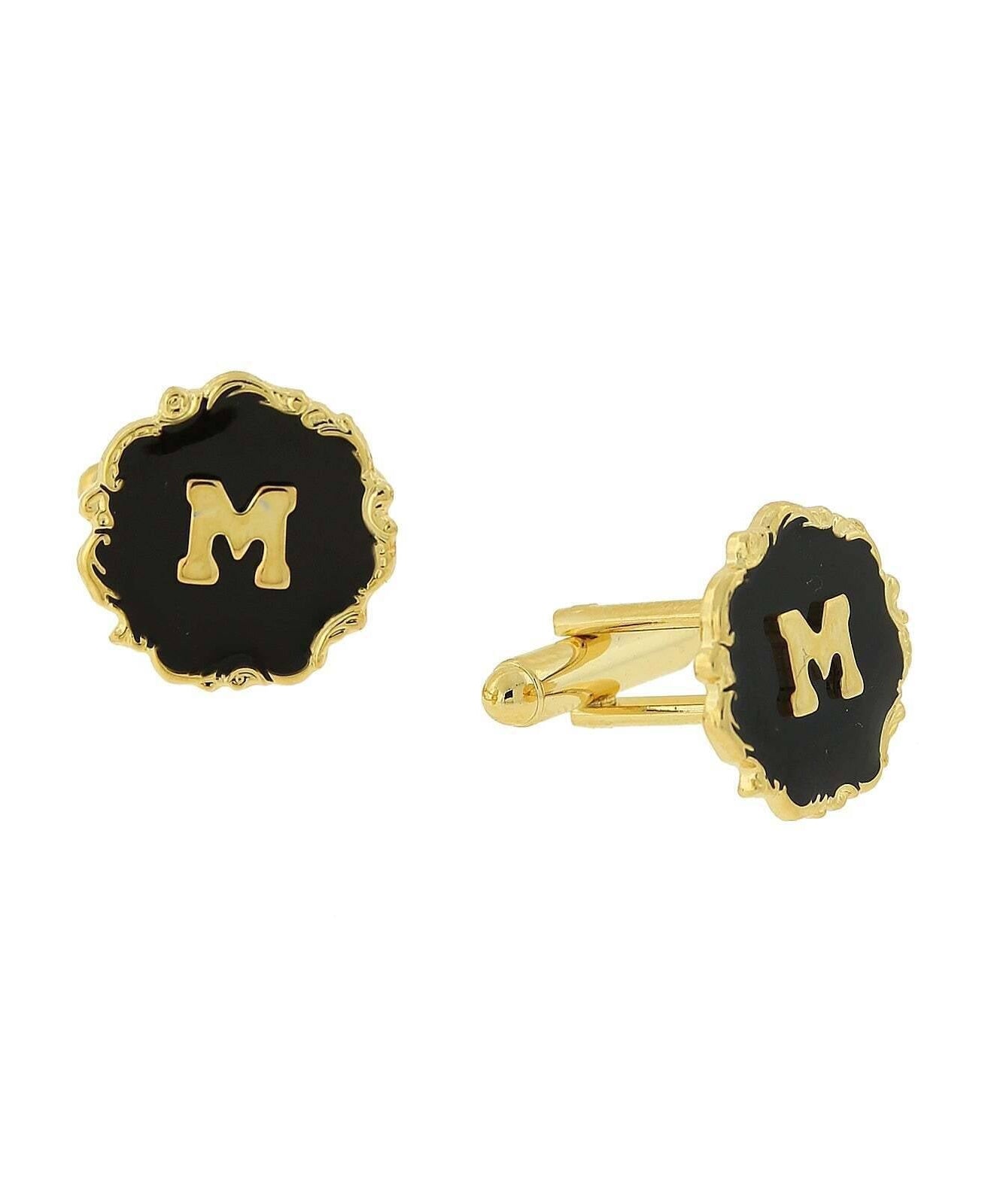 1928 Jewelry Sunburst Black Enamel Initial Cufflinks