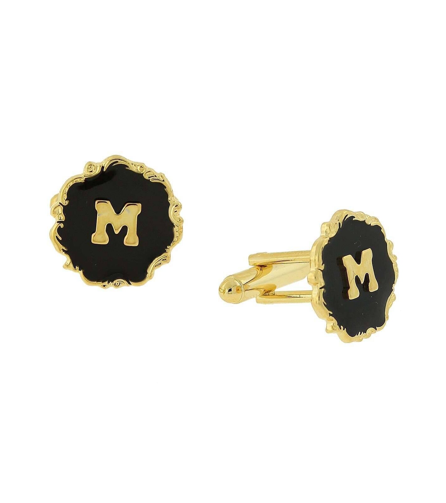 1928 Jewelry Sunburst Black Enamel Initial Cufflinks
