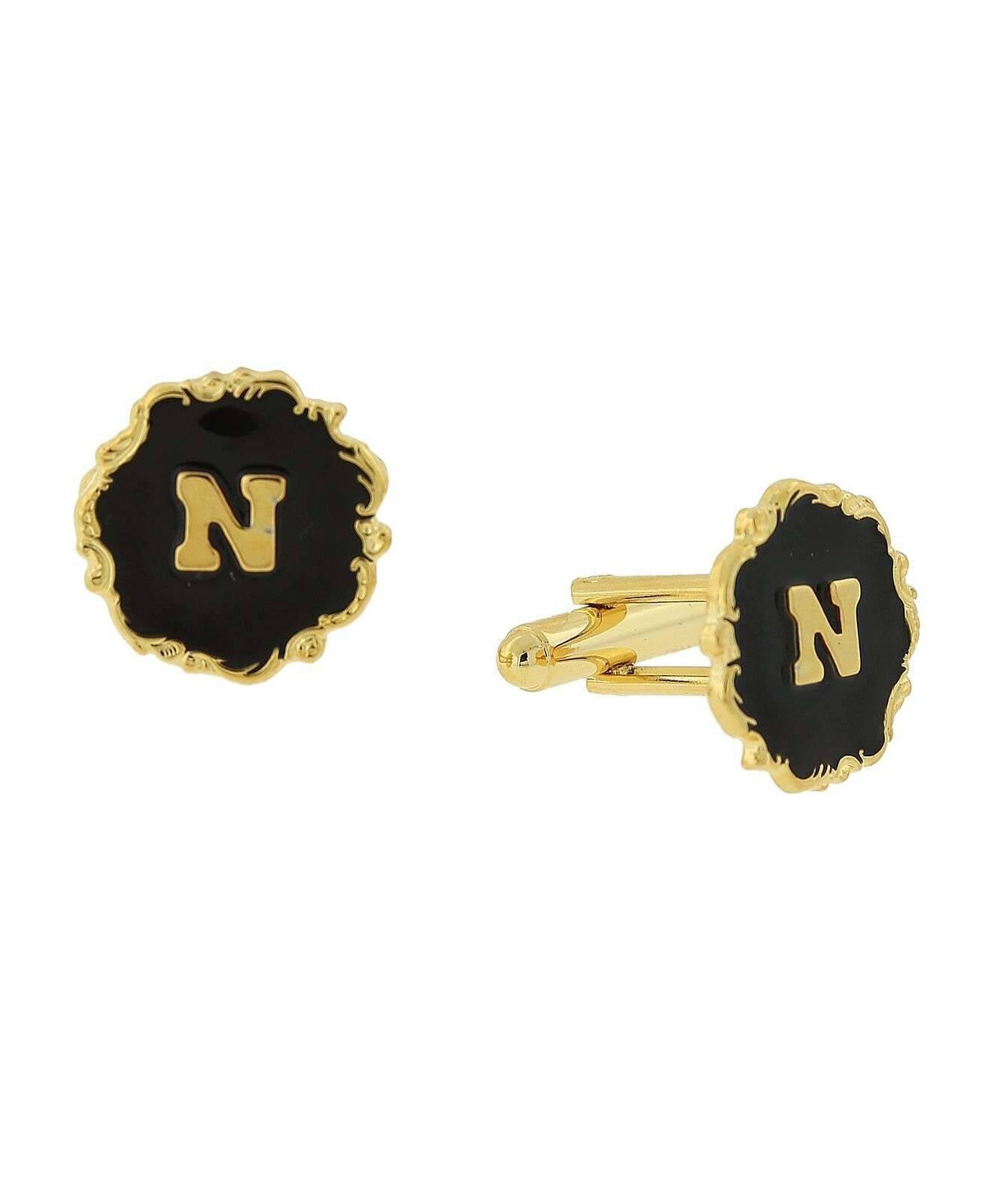 1928 Jewelry Sunburst Black Enamel Initial Cufflinks