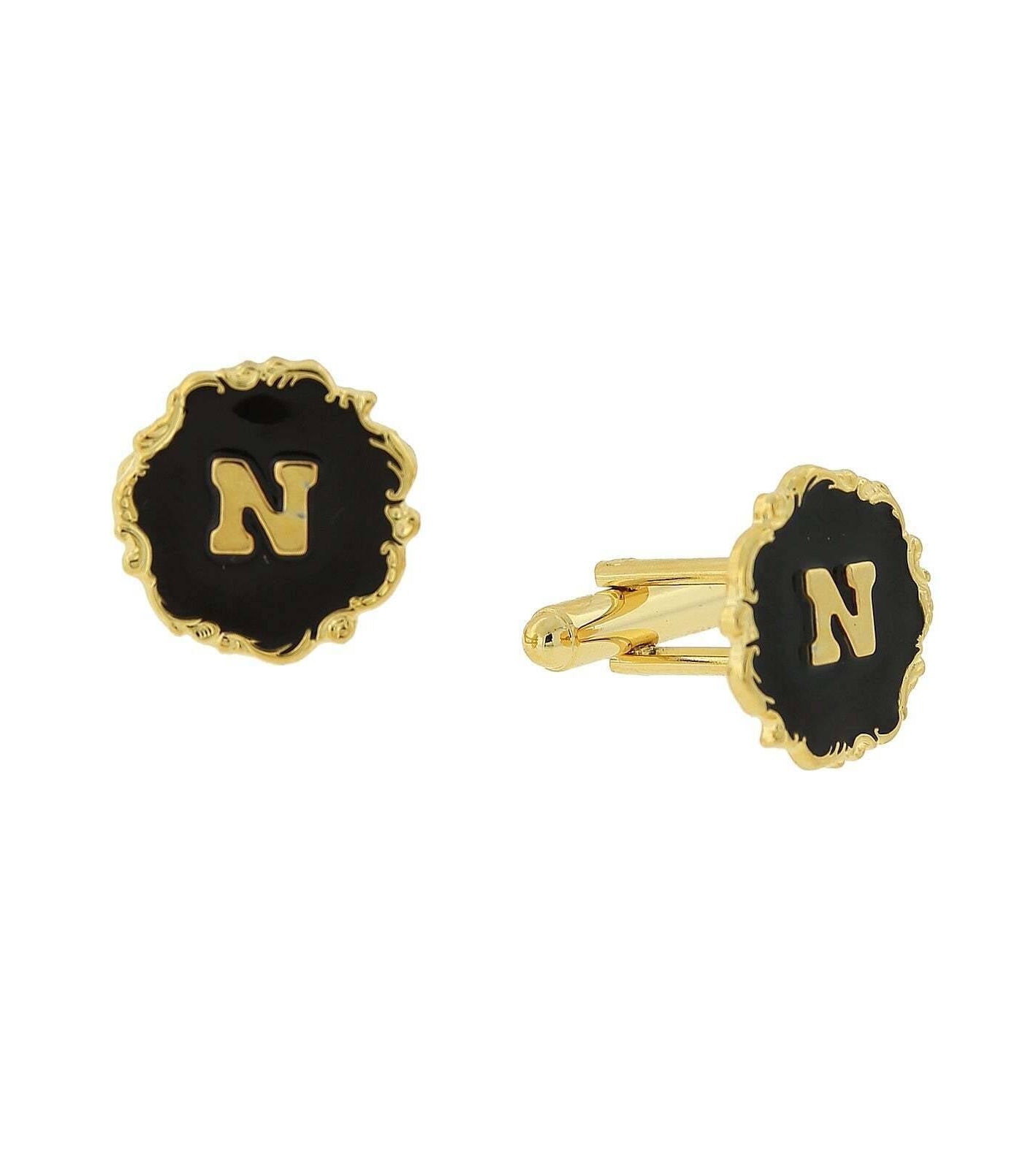 1928 Jewelry Sunburst Black Enamel Initial Cufflinks