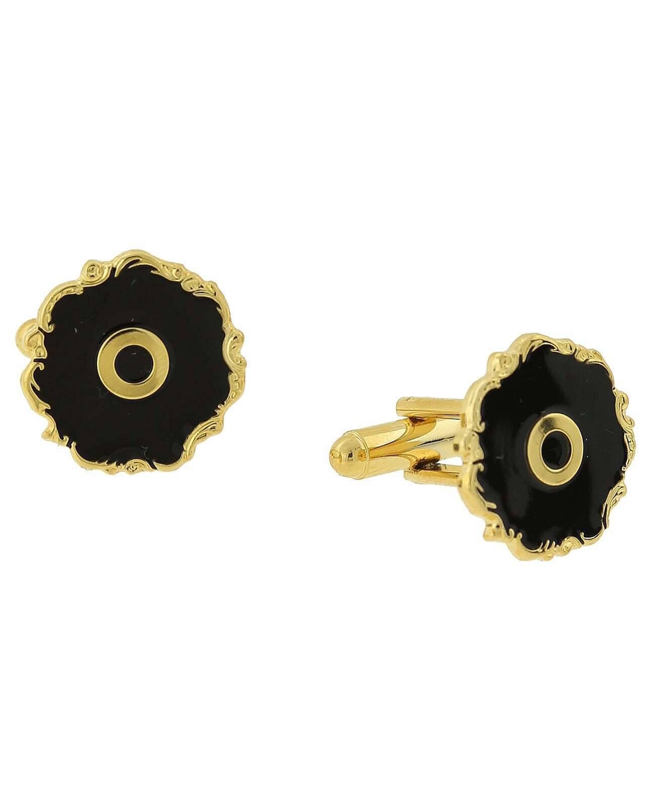 1928 Jewelry Sunburst Black Enamel Initial Cufflinks