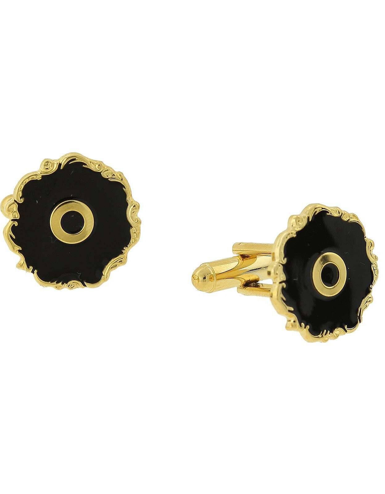 1928 Jewelry Sunburst Black Enamel Initial Cufflinks