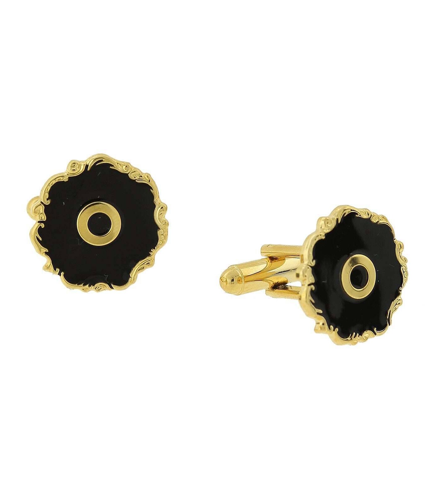 1928 Jewelry Sunburst Black Enamel Initial Cufflinks