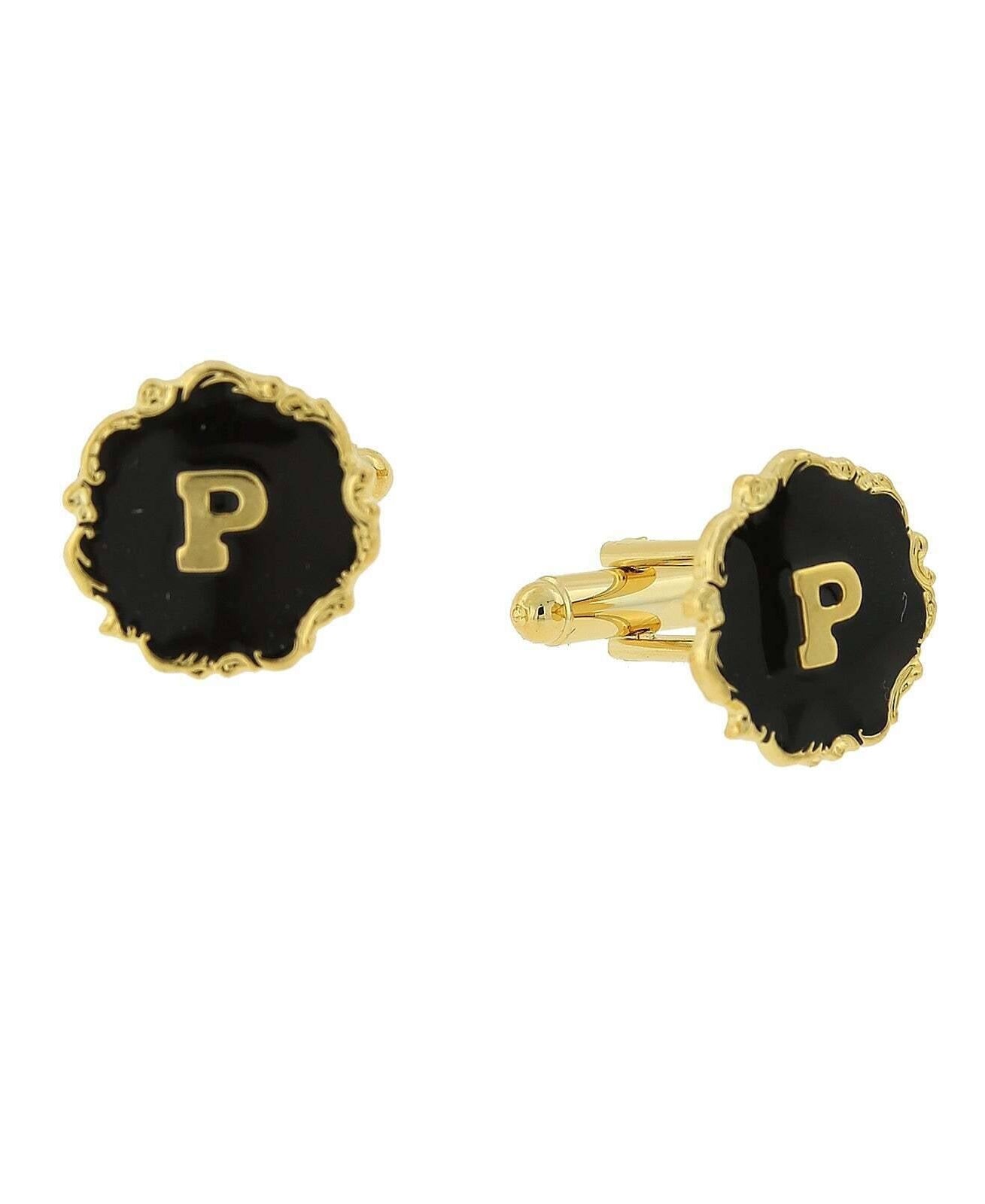 1928 Jewelry Sunburst Black Enamel Initial Cufflinks