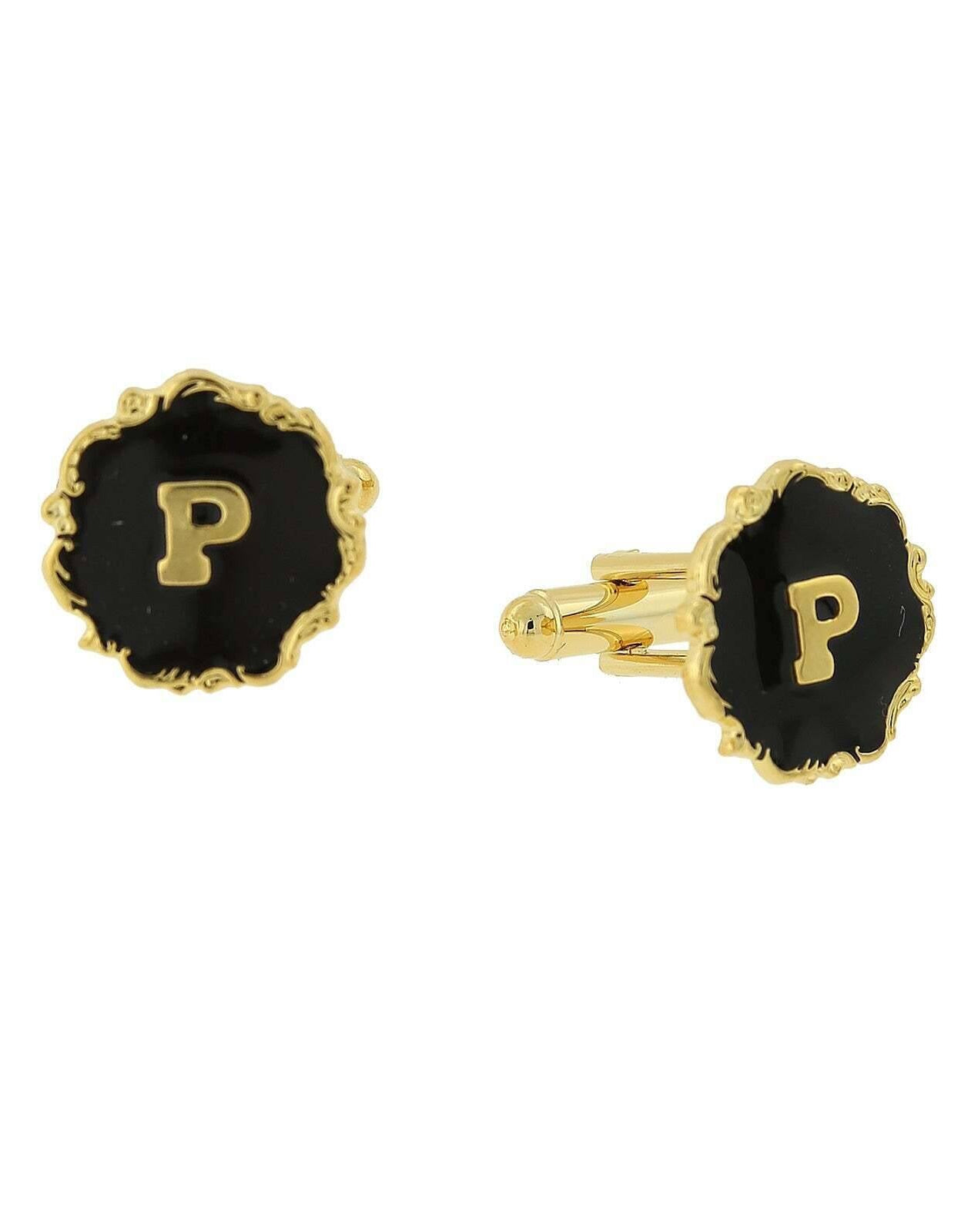 1928 Jewelry Sunburst Black Enamel Initial Cufflinks