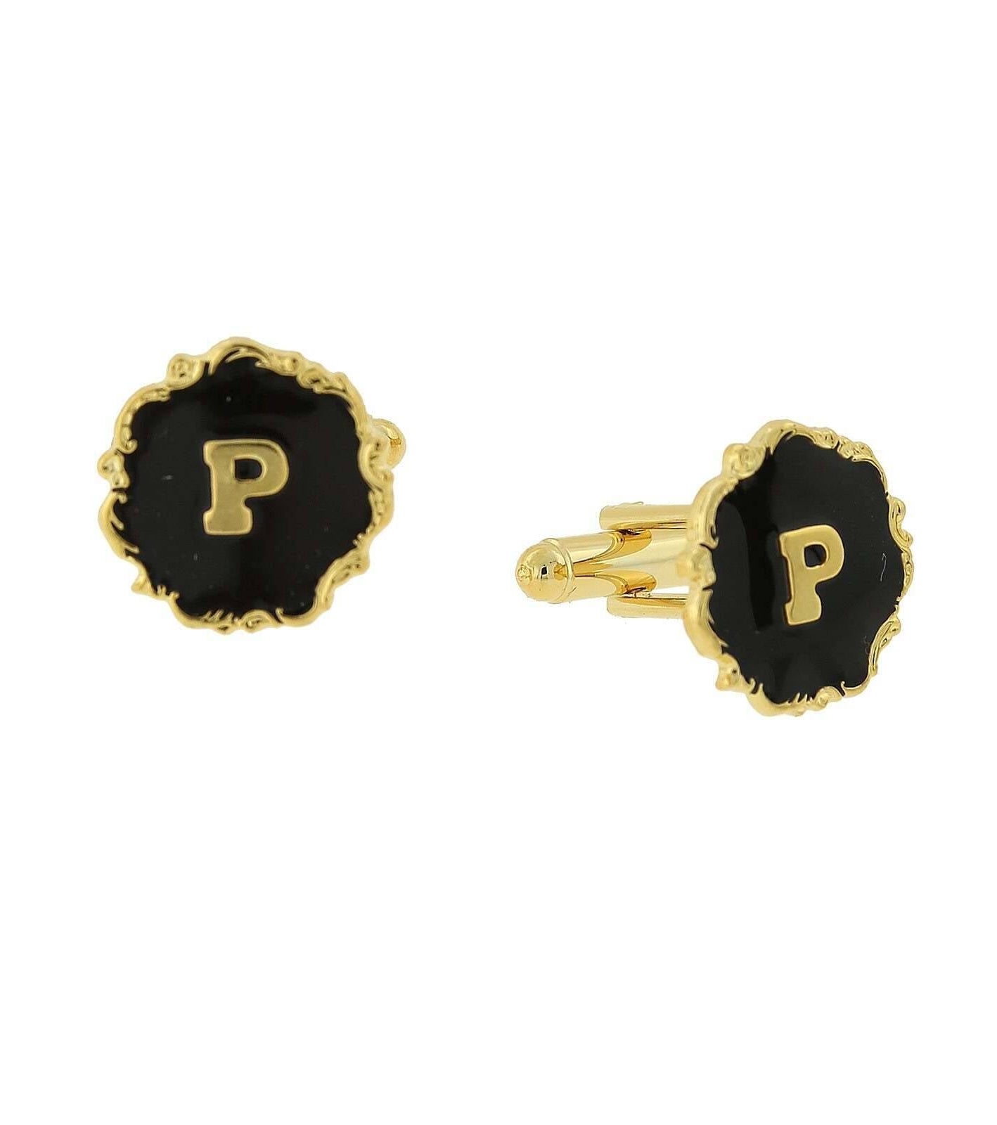 1928 Jewelry Sunburst Black Enamel Initial Cufflinks