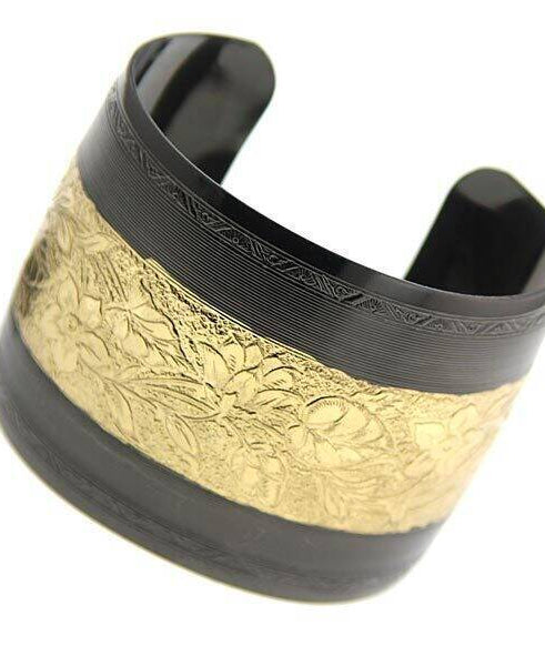 1928 Jewelry Black & Gold Floral Cuff Bracelet