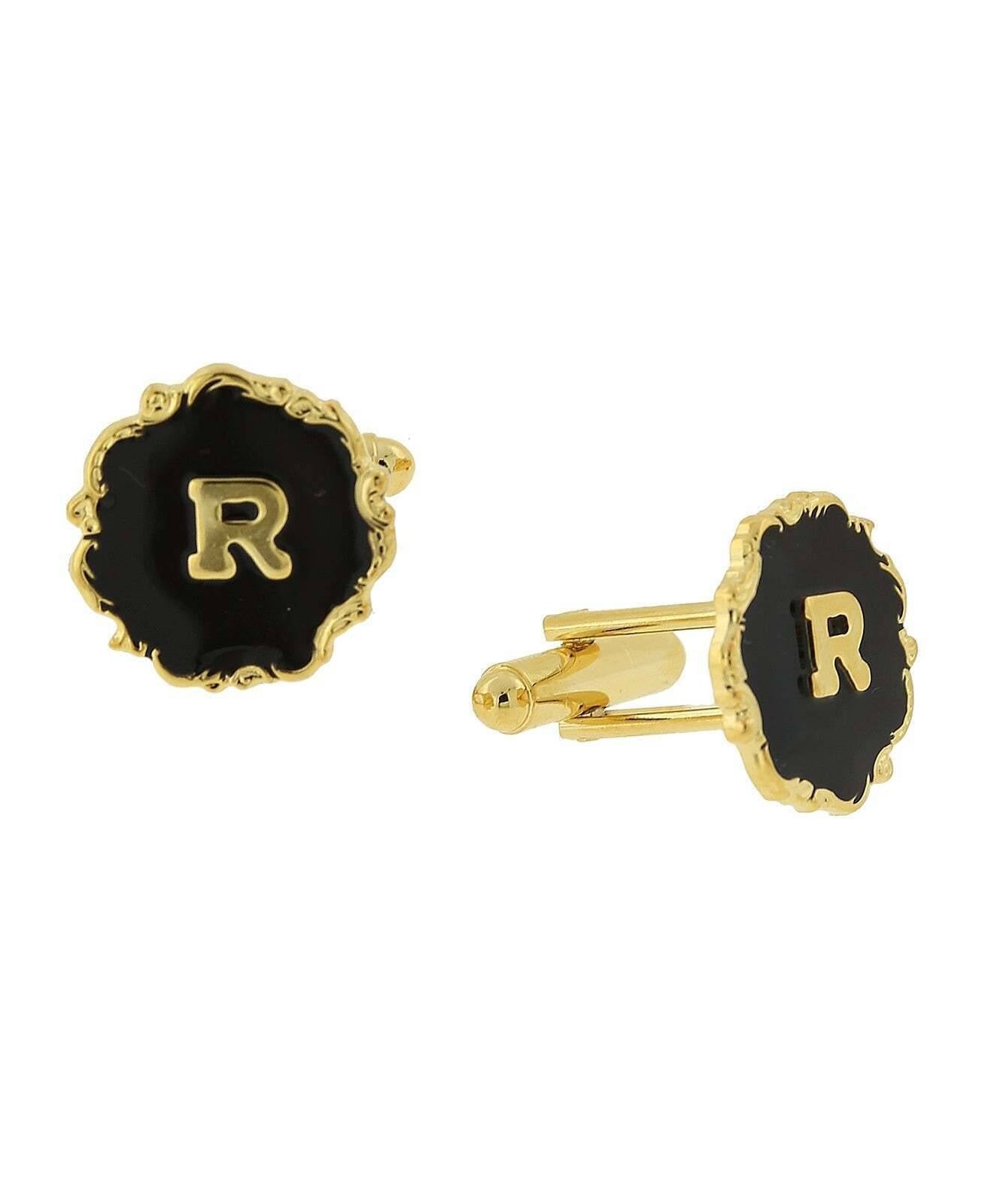 1928 Jewelry Sunburst Black Enamel Initial Cufflinks
