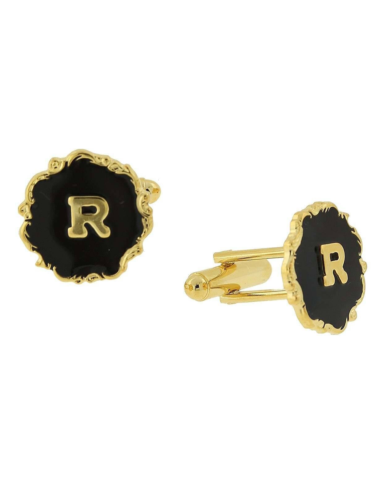 1928 Jewelry Sunburst Black Enamel Initial Cufflinks